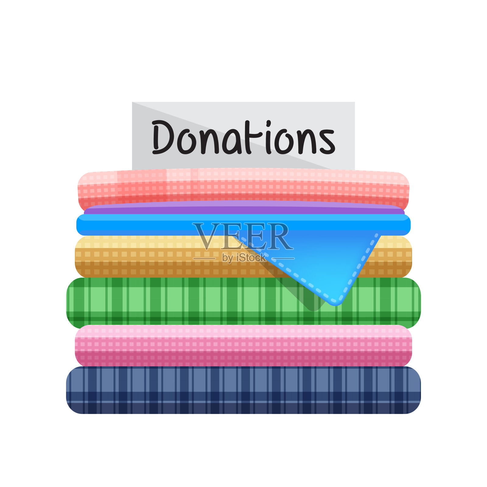 二手衣服捐赠孤立的白色背景，说明捐赠的衣服，堆衣服用旧，剪贴艺术二手捐赠的衣服插画图片素材