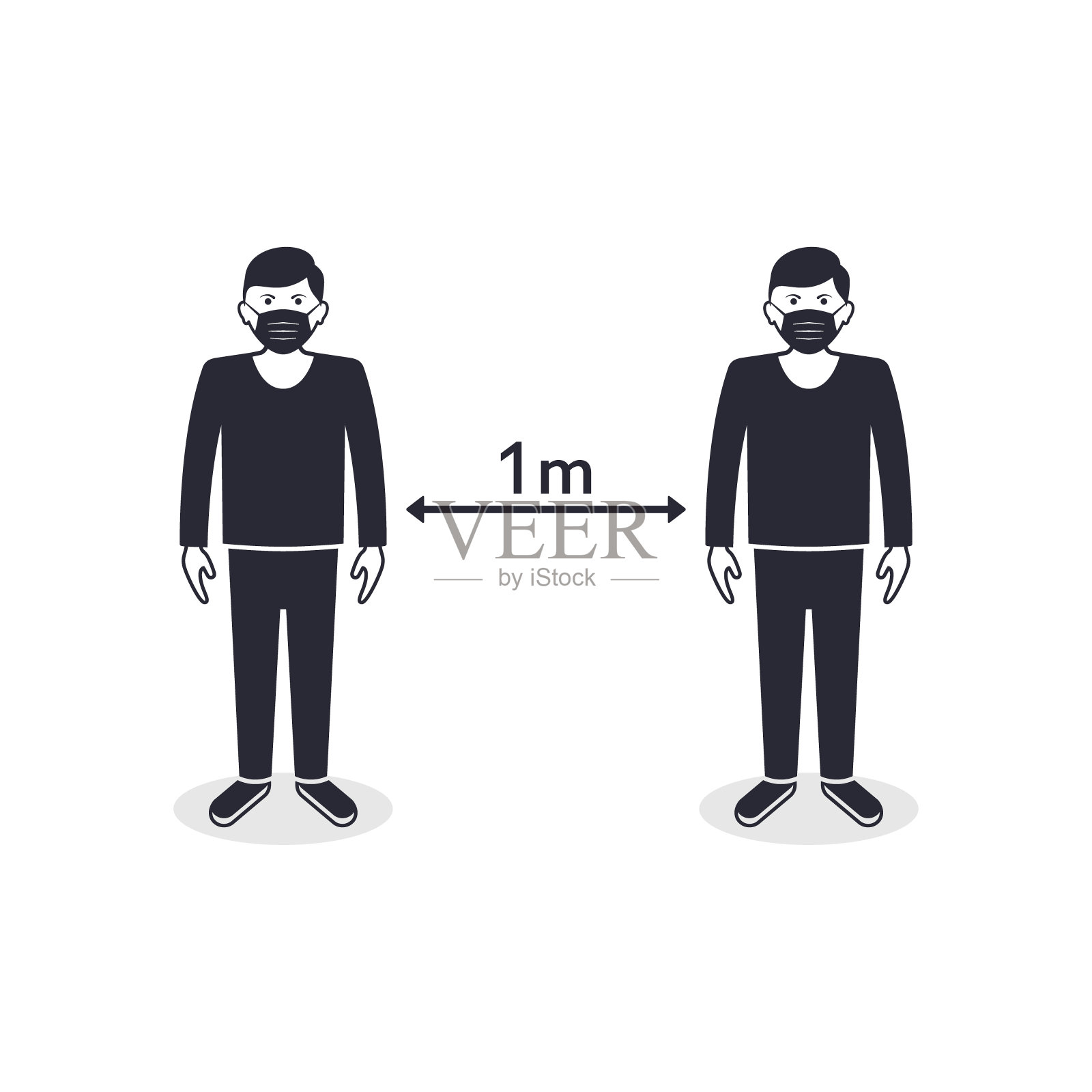 社交距离，冠状病毒疫情防护距离1米。矢量图设计元素图片