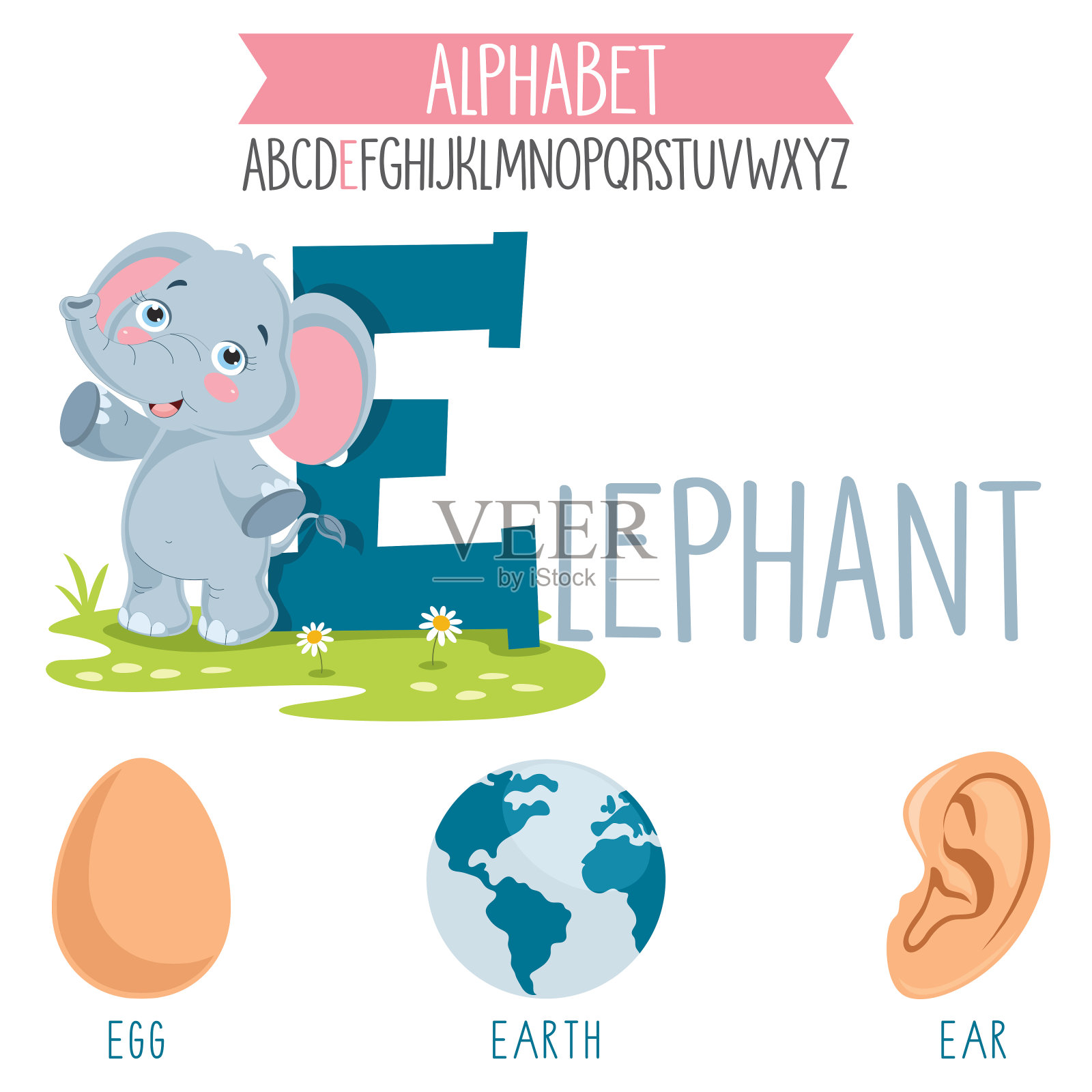 插图字母字母和卡通对象插画图片素材