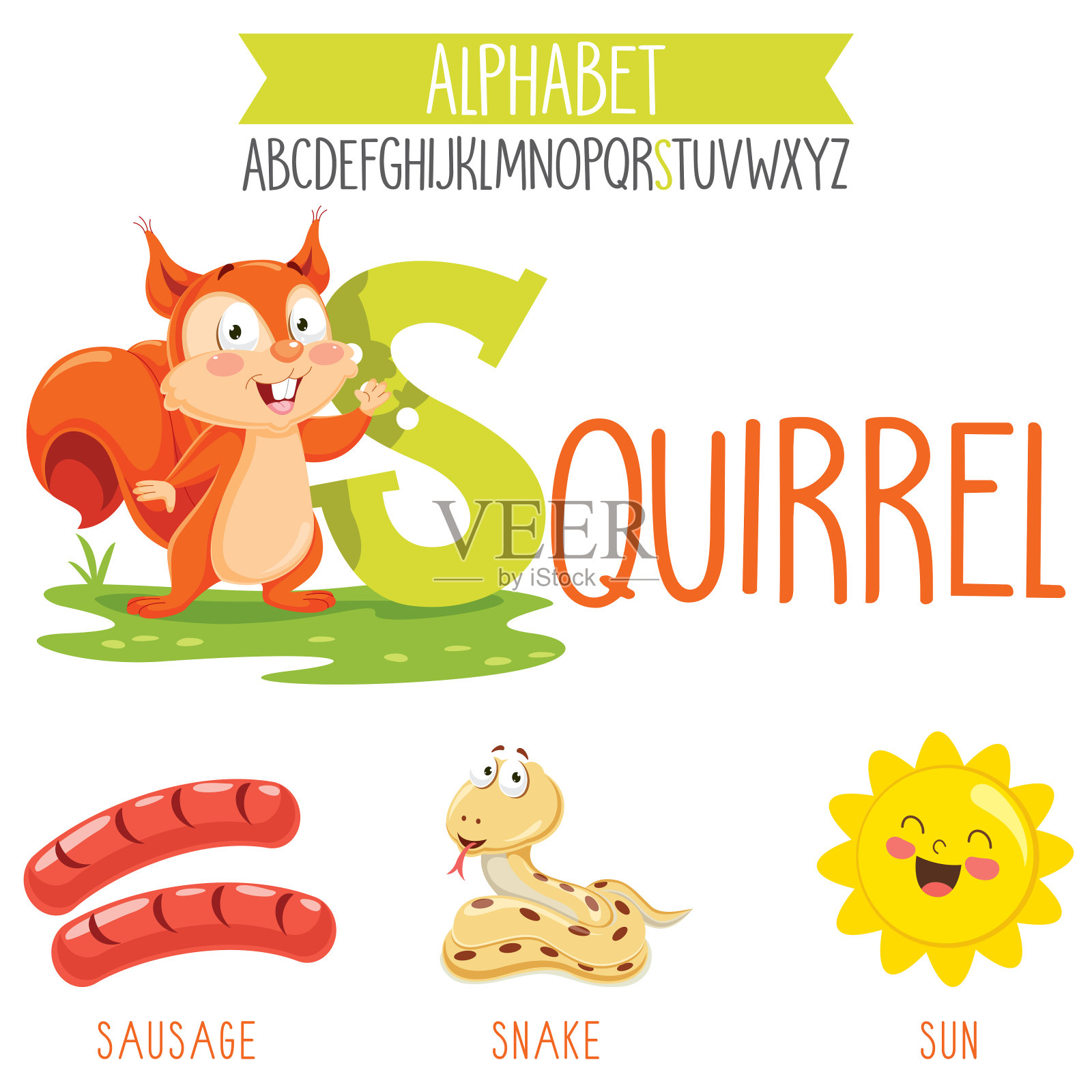 插图字母字母和卡通对象插画图片素材