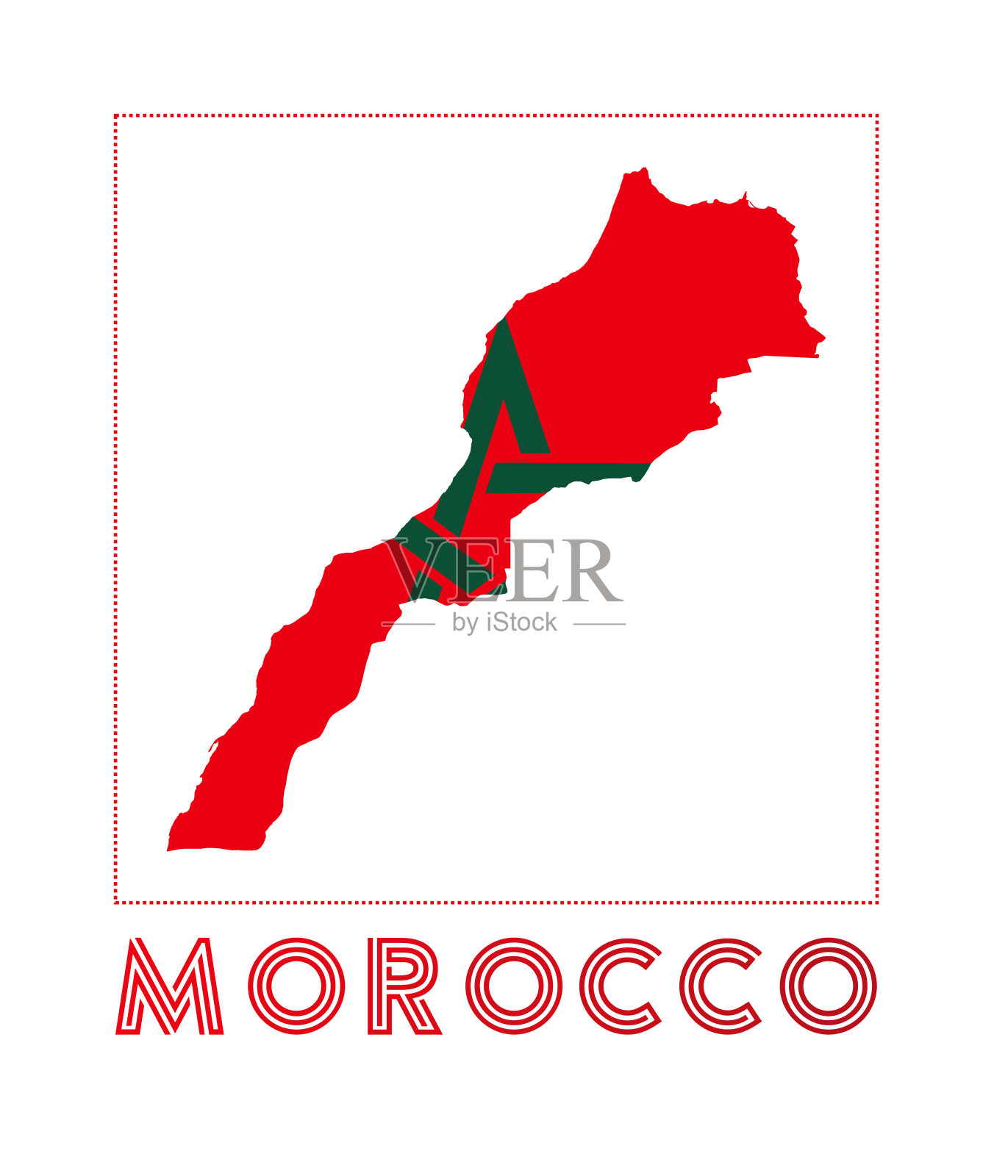 摩洛哥的标志。带有国家名称和国旗的摩洛哥地图。插画图片素材