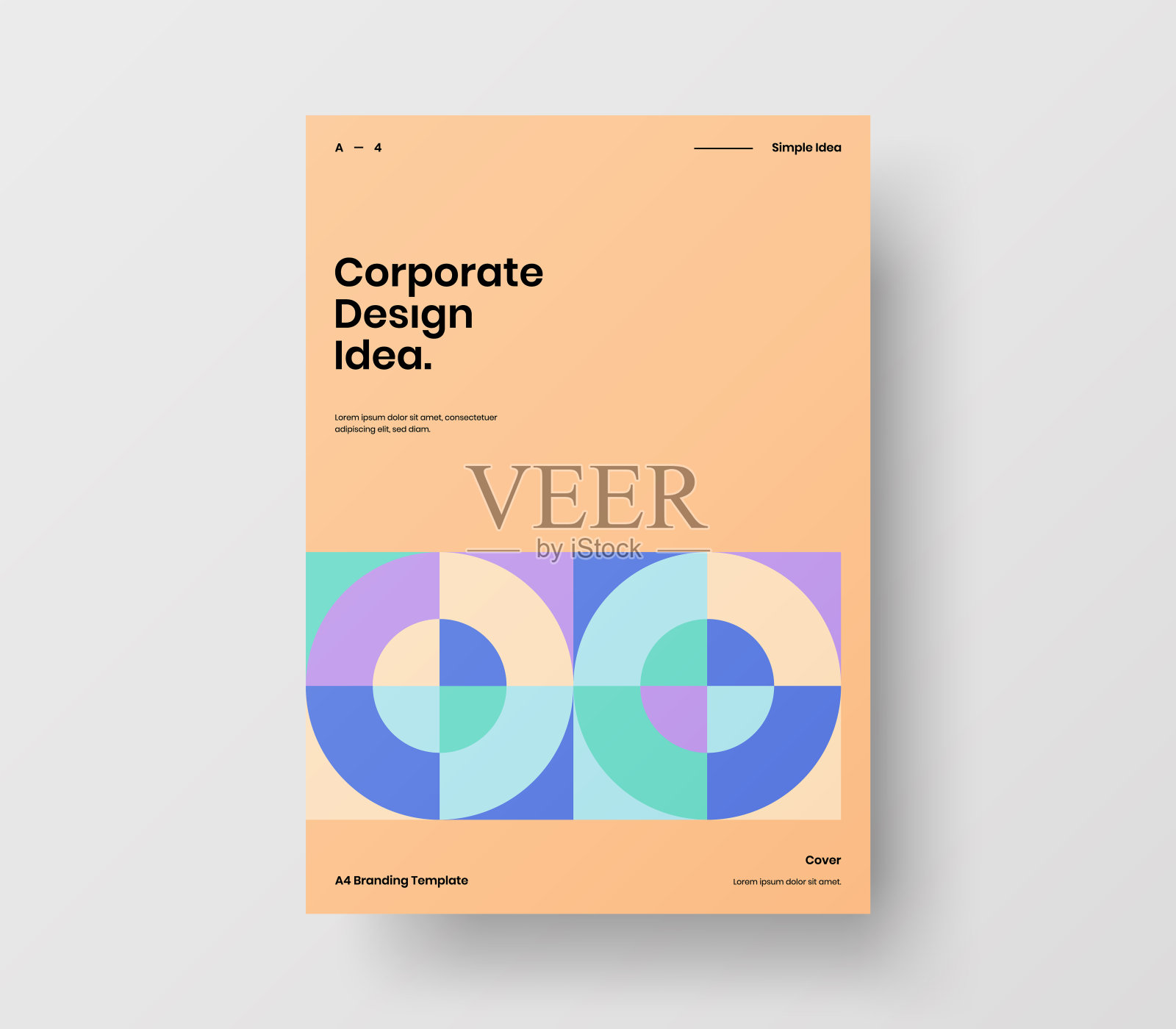 惊人的业务表示向量A4垂直方向的首页模拟。现代企业报表封面抽象几何插图设计布局。公司身份手册模板。设计模板素材