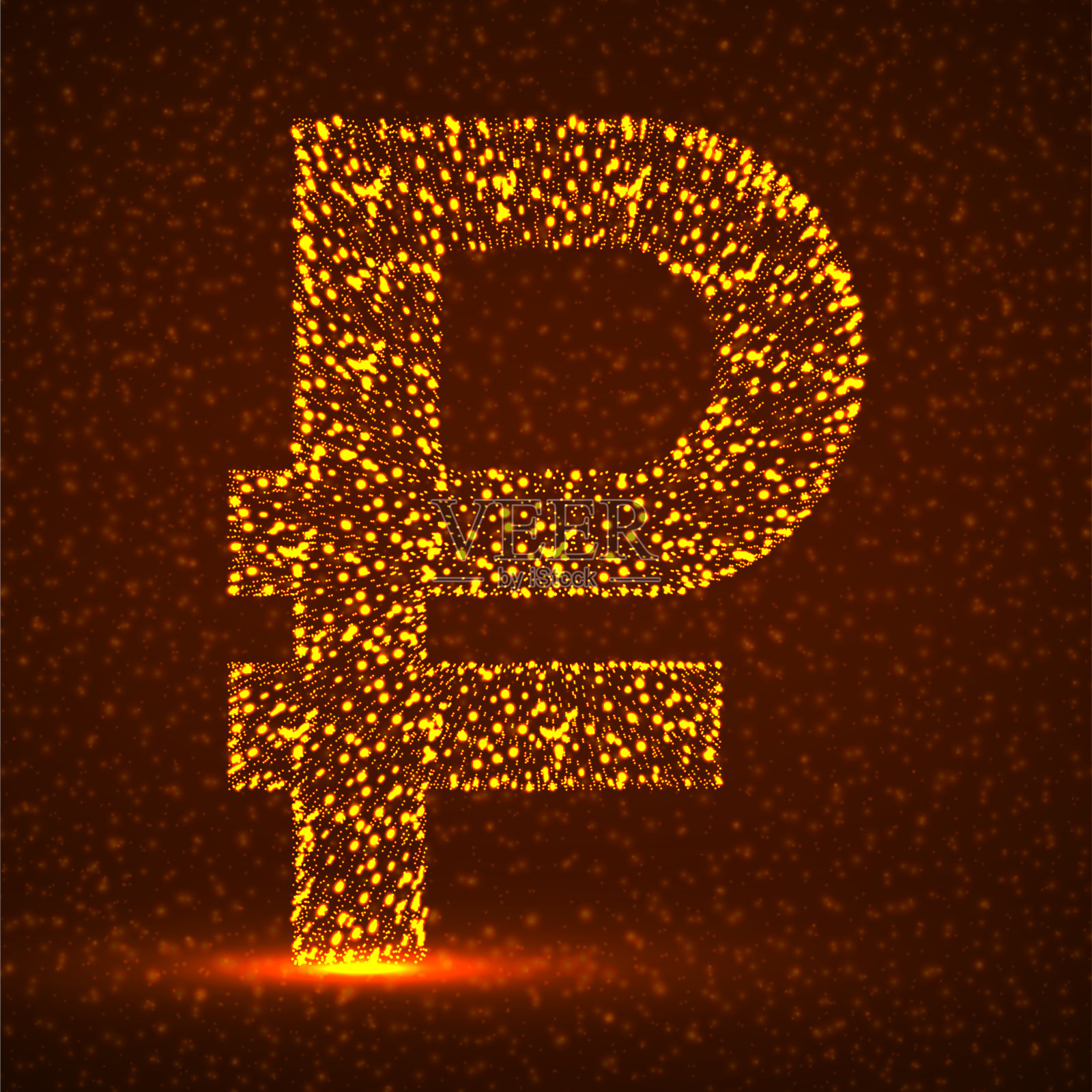 抽象符号俄罗斯卢布发光粒子。霓虹灯金融的象征插画图片素材