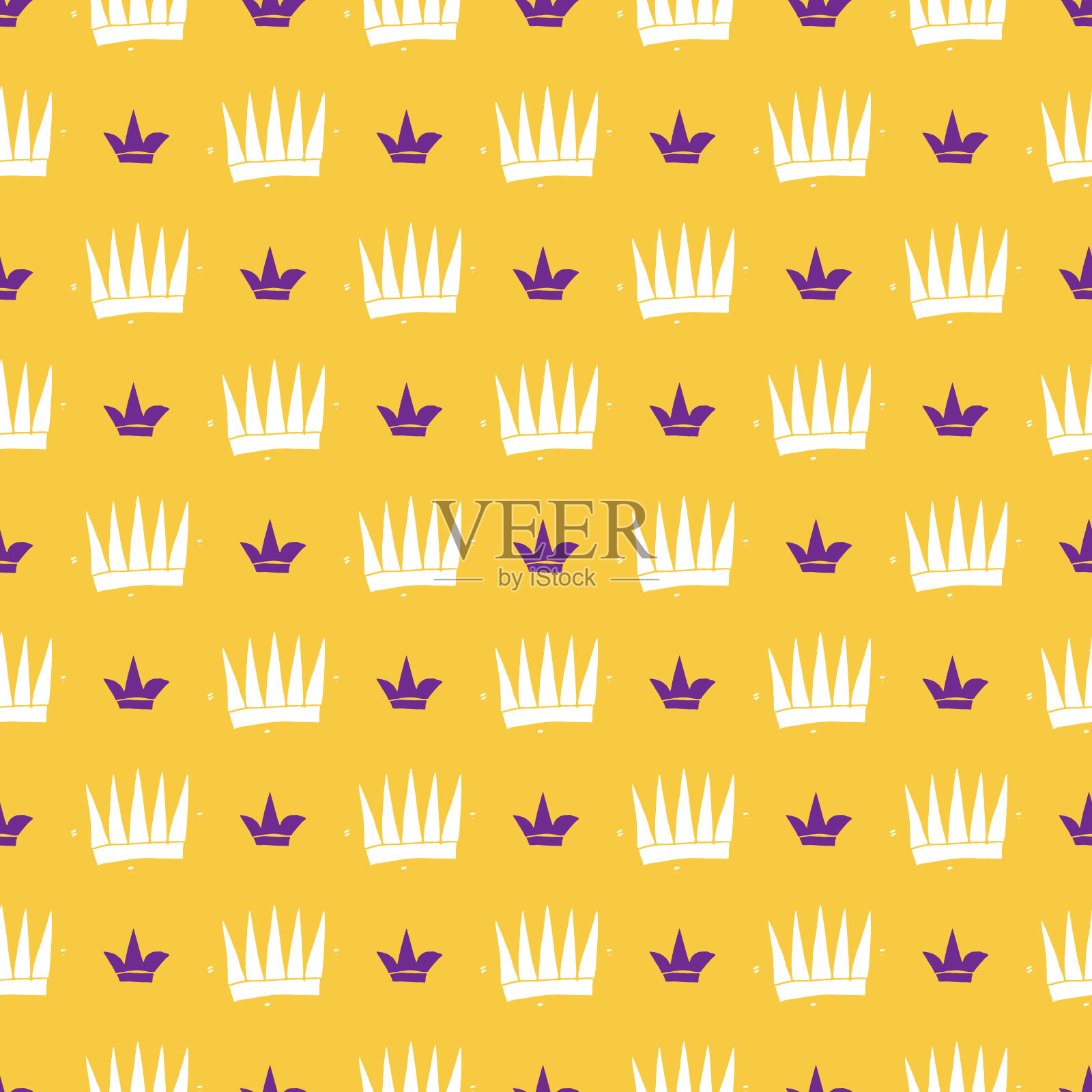 皇冠无缝模式，手绘皇家涂鸦背景，矢量插图插画图片素材