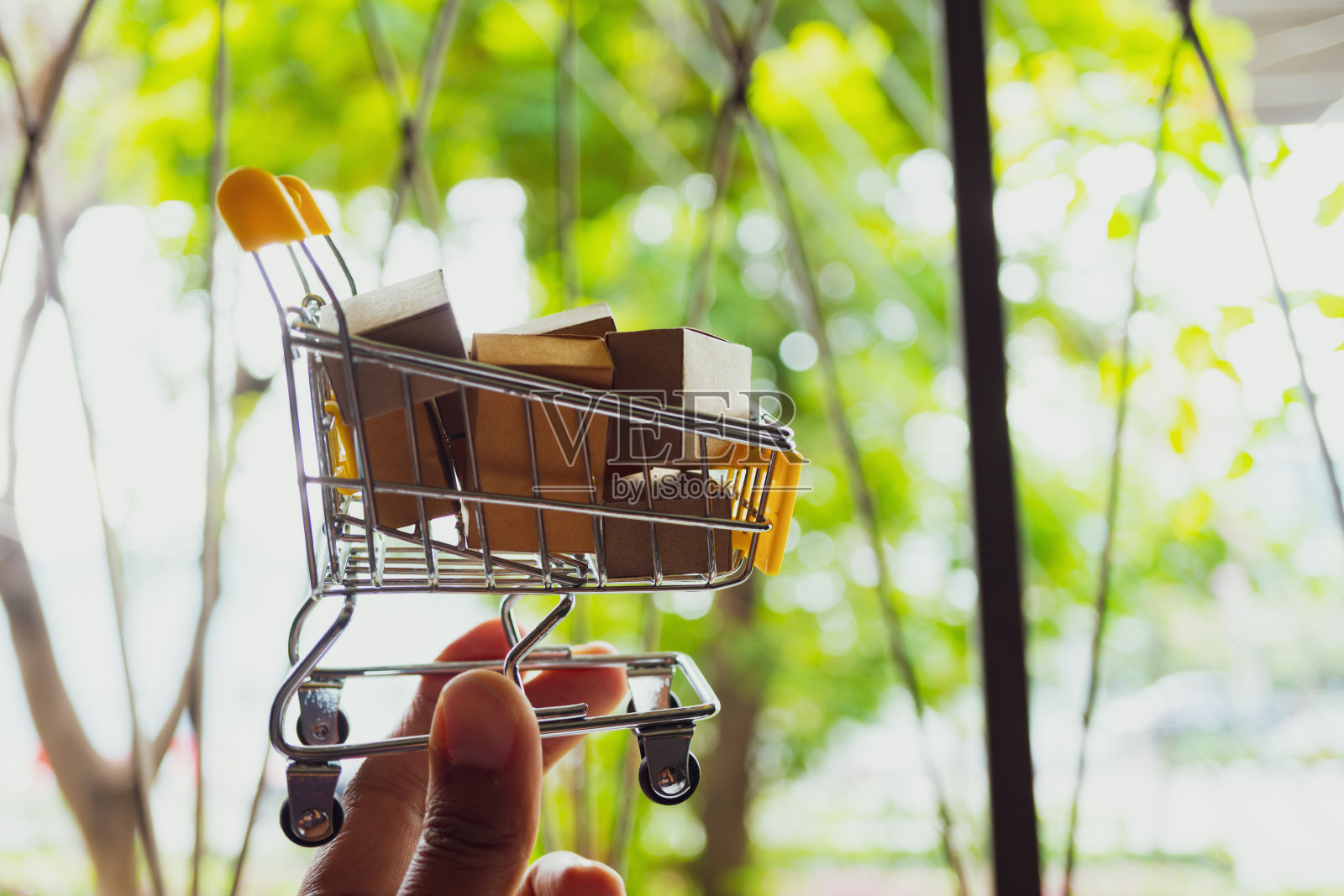 迷你购物车里的手提式纸盒照片摄影图片