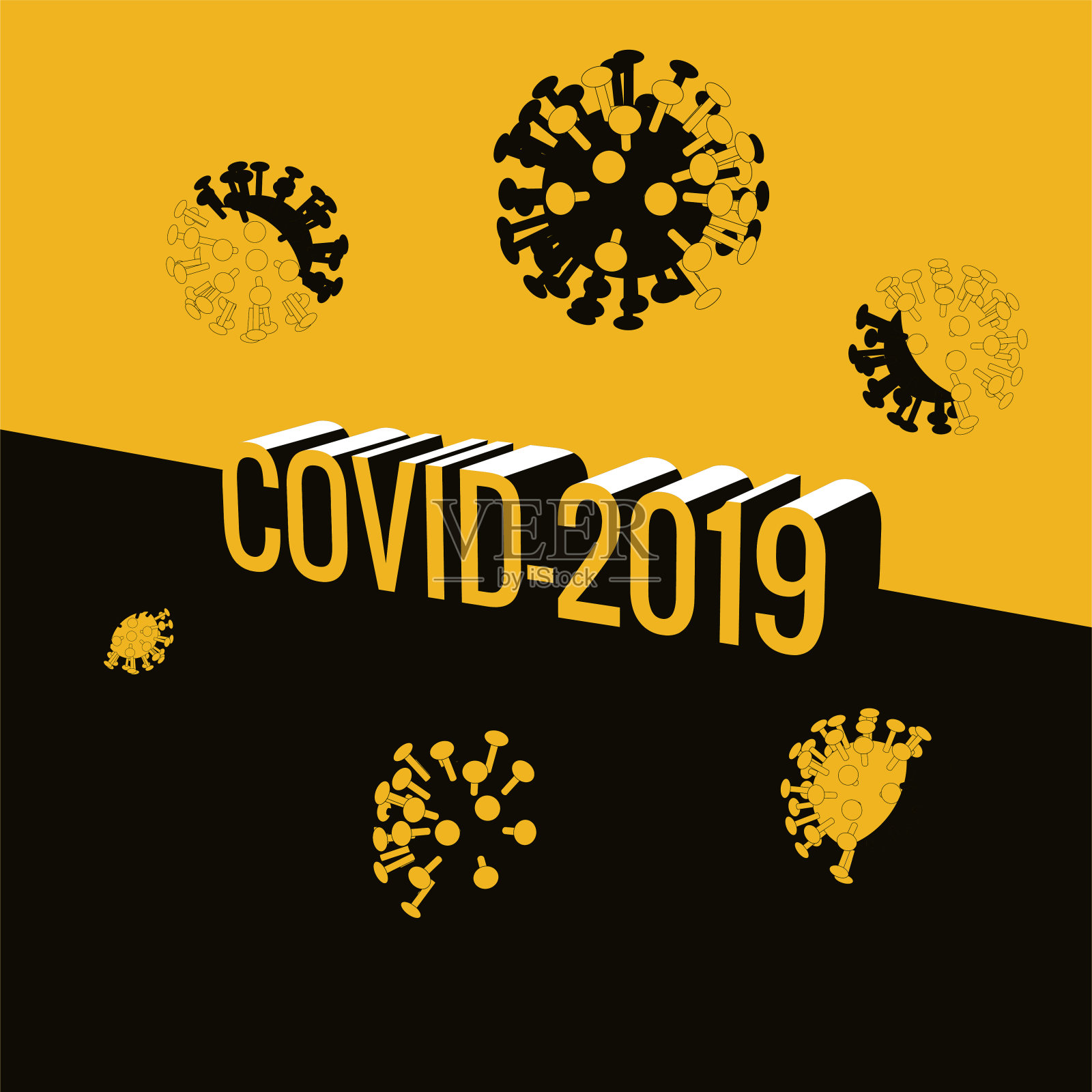 Covid-2019三维等距文本插画图片素材