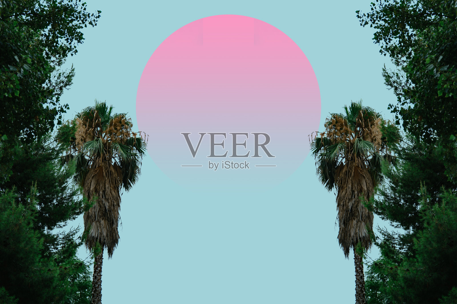 美丽抽象的超现实景观拼贴概念，当代色彩和情绪的社会背景。照片摄影图片