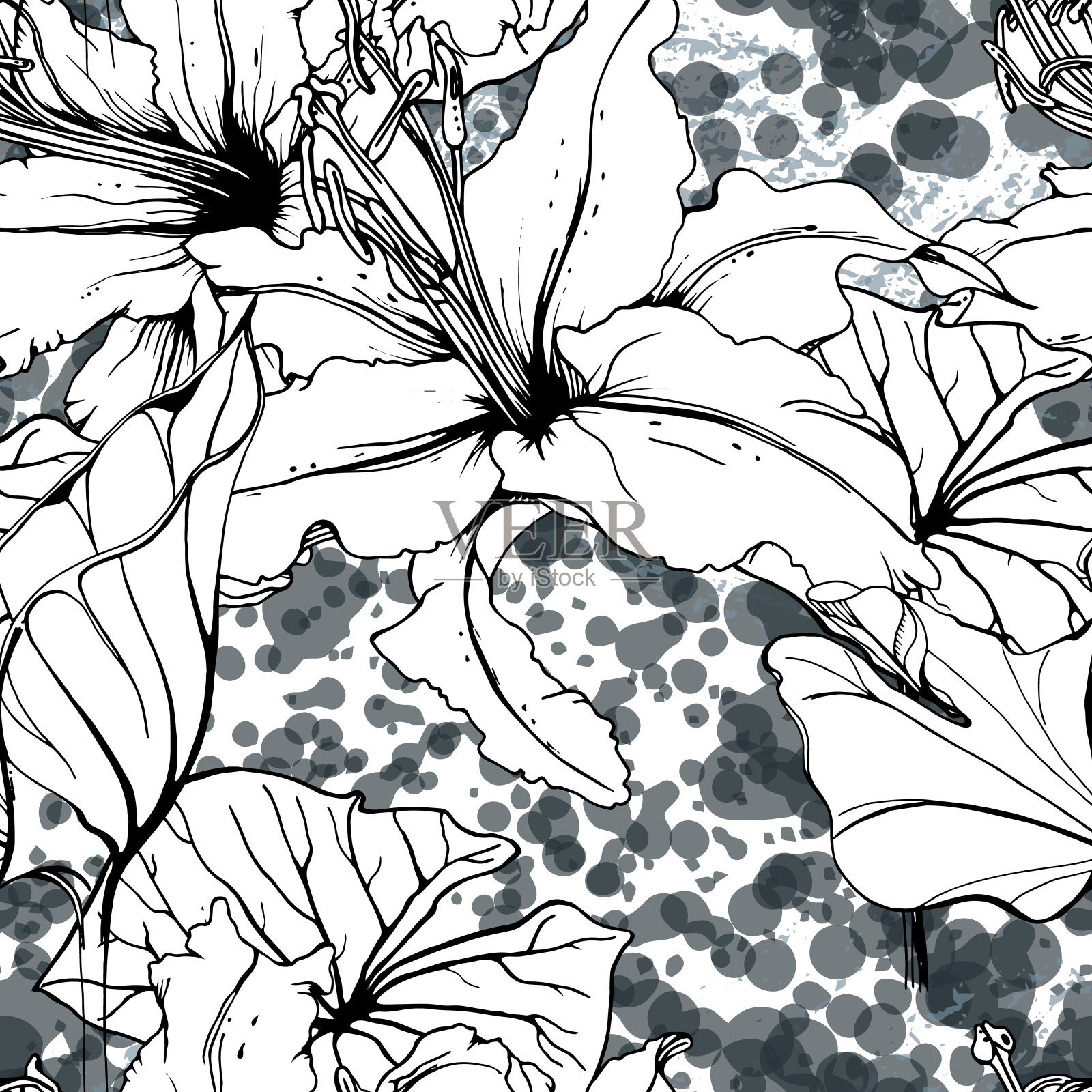 花黑白图案。现代水彩插画图片素材