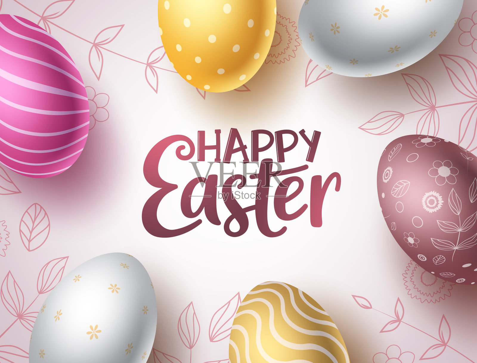 快乐复活节彩蛋矢量背景设计。复活节快乐文字与彩色图案蛋插画图片素材