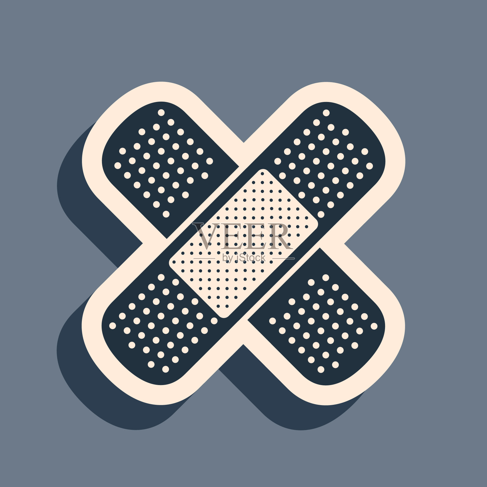 黑色设置绷带石膏图标孤立在灰色背景。医用石膏、胶粘绷带、弹性织物绷带。长长的阴影风格。矢量图插画图片素材