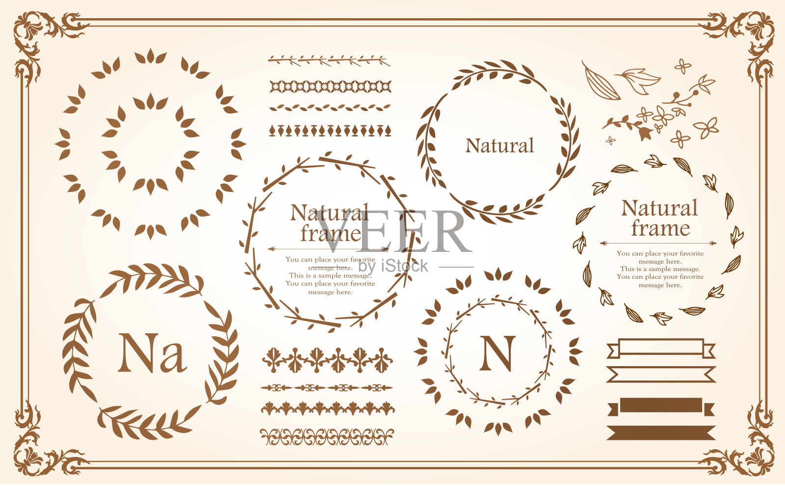 美丽的框架套植物主题插画图片素材