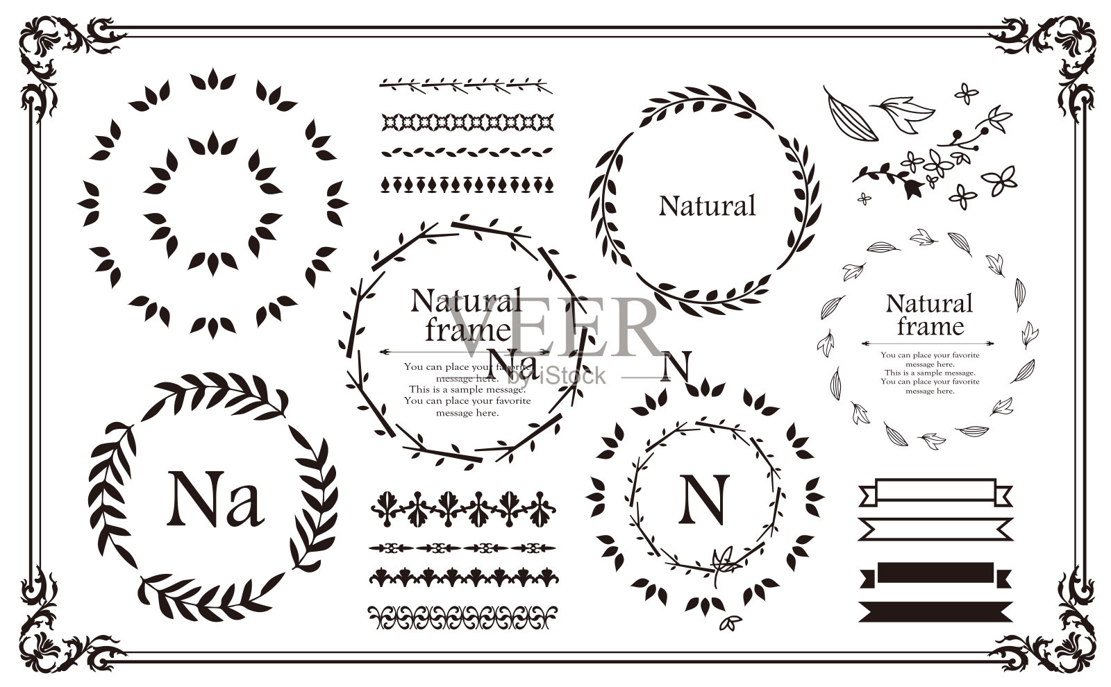 美丽的框架套植物主题插画图片素材