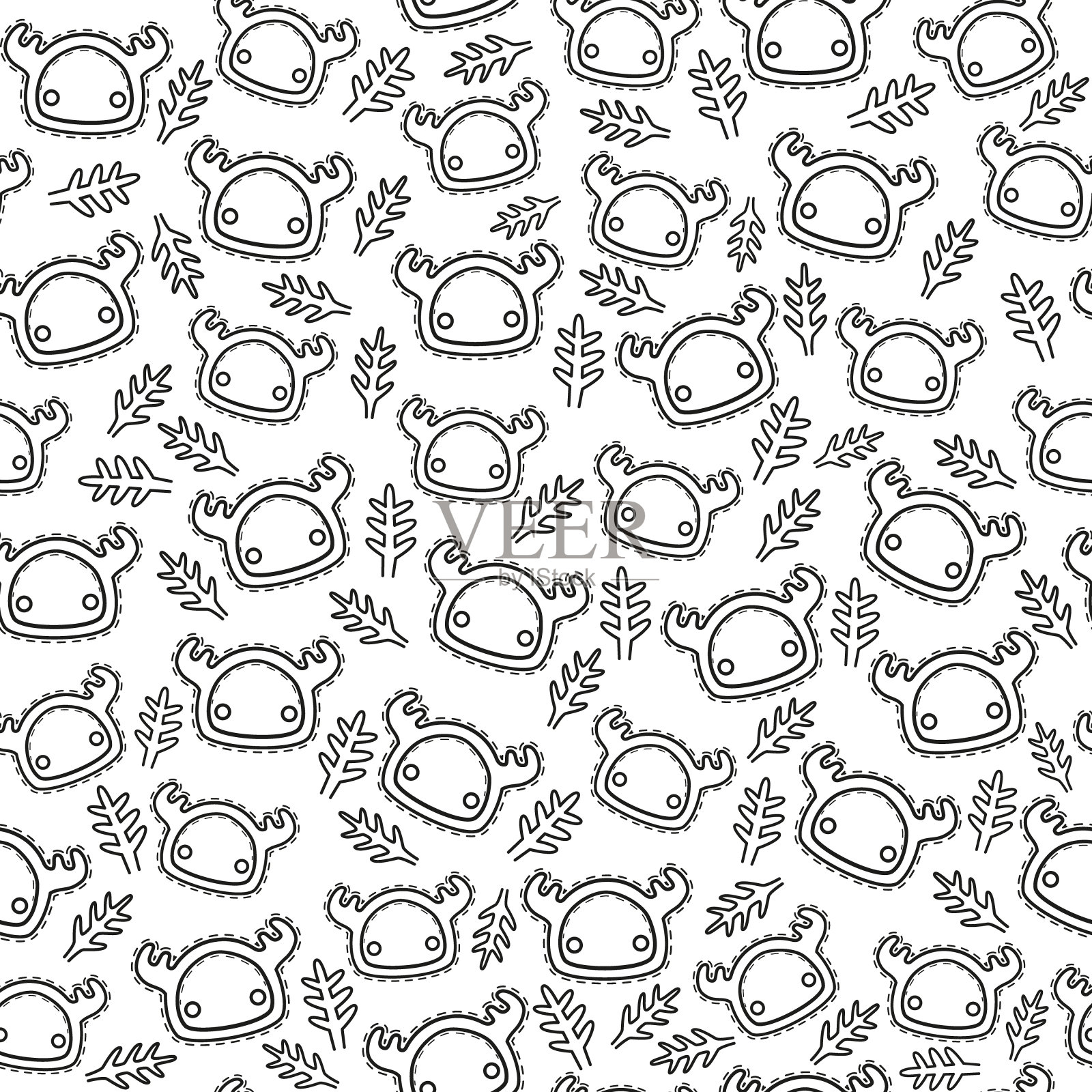 可爱的动物无缝图案。怪兽北方风格的托儿所装饰。印刷墙纸，织物，床上用品，儿童服装插画图片素材