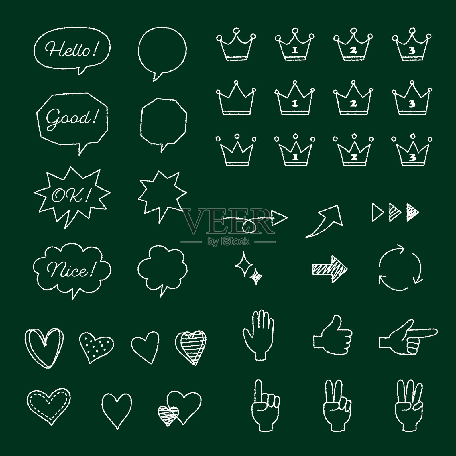 手绘图标材料集(粉笔在黑板上)插画图片素材