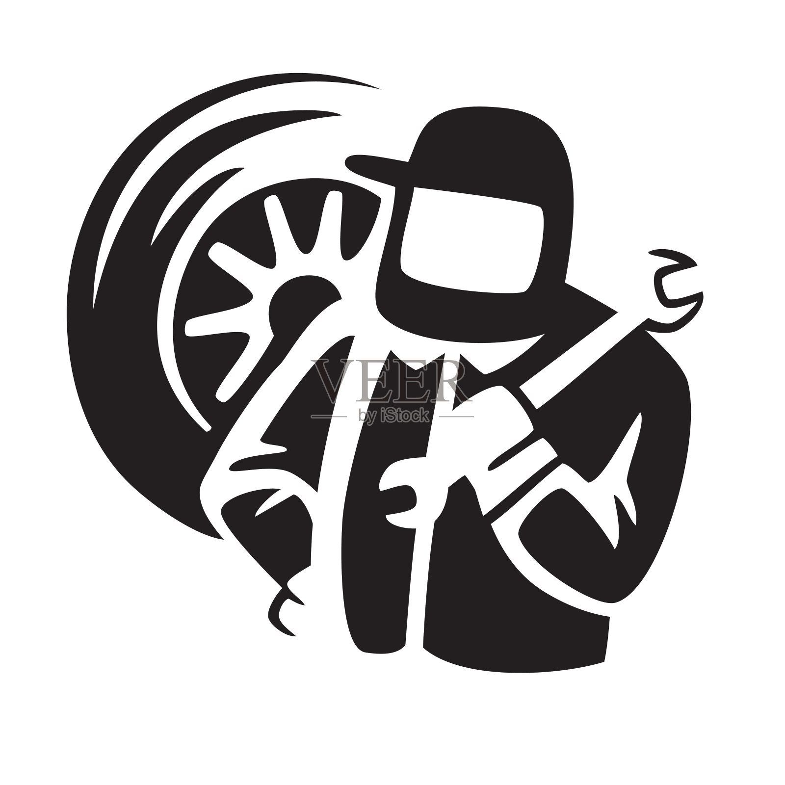 机械图标。汽车修理店标识、修理工剪影、专业、孤立、矢量。黑色的插画图片素材