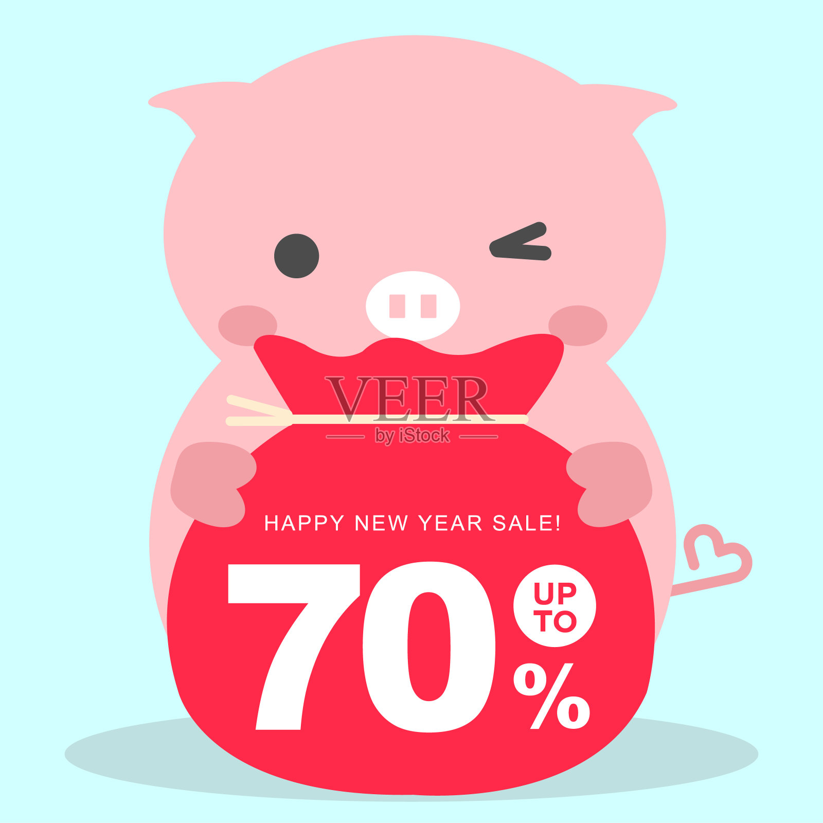 矢量插图的新年标志新年事件，猪，运气，猪尾巴，心，祝福口袋，祝福，赞助，事件，12件，折扣，旗帜，东方，韩国，东方传统。设计模板素材