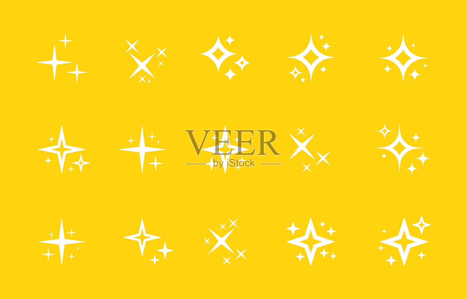 超级集合的明星闪耀图标。烟花灿烂，装饰一闪一闪，闪闪发光。发光的光效果星星和爆发收集。矢量图形设计插画图片素材