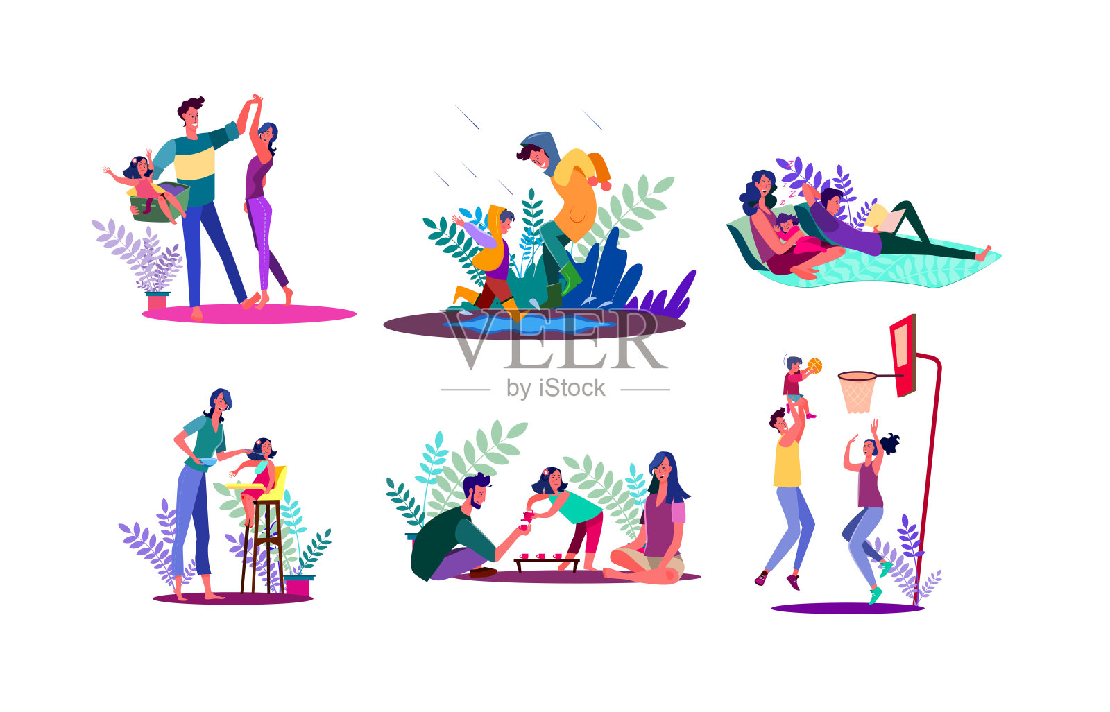 家庭花时间在一起插画图片素材