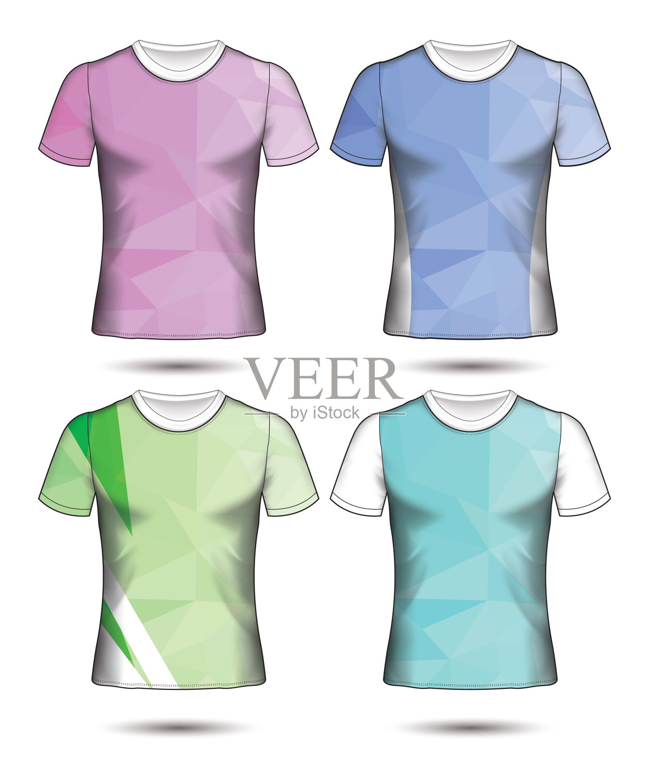 t恤模板抽象几何集合不同颜色多边形马赛克插画图片素材