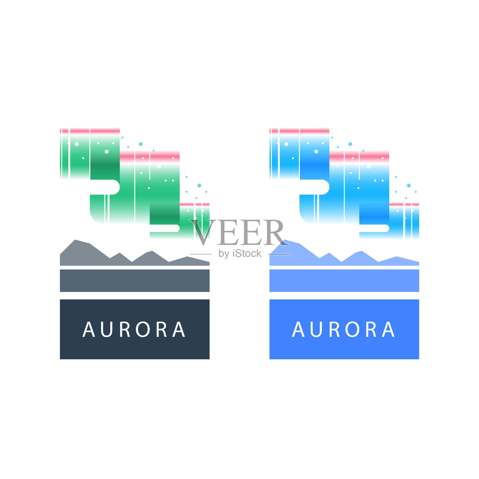 极光或北极光，五颜六色的北方天空，绿色和蓝色插画图片素材