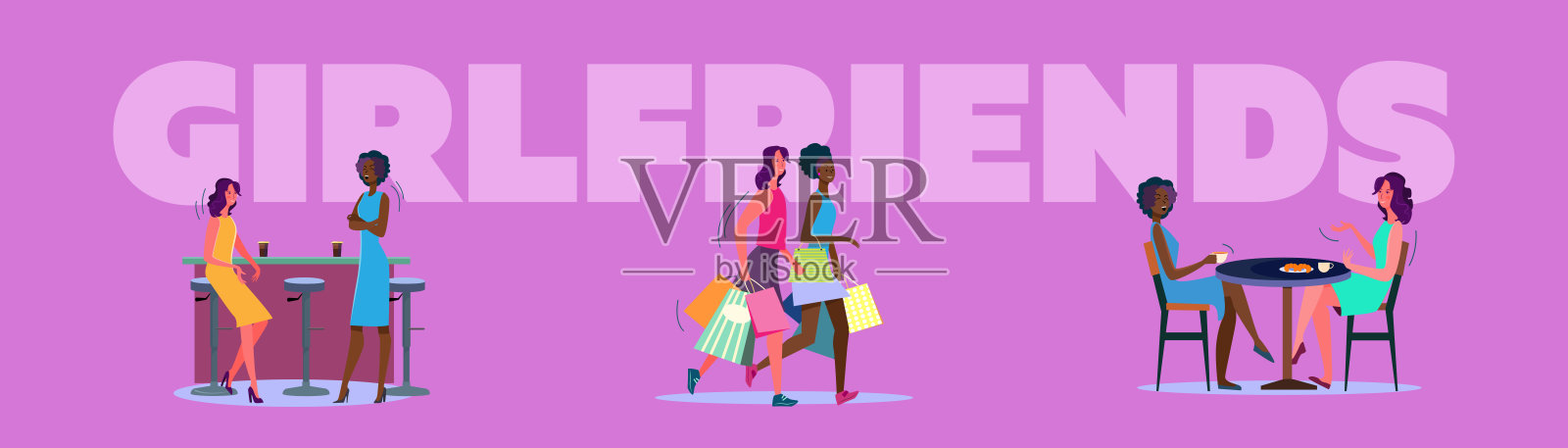 女性朋友在一起玩插画图片素材