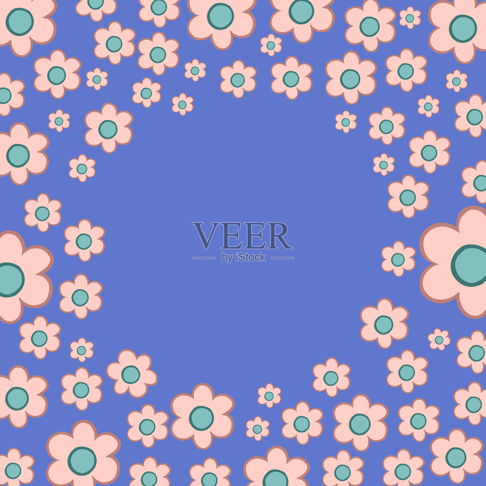 花框架。矢量插图与花。以卡通风格绘画。花卉设计。插画图片素材