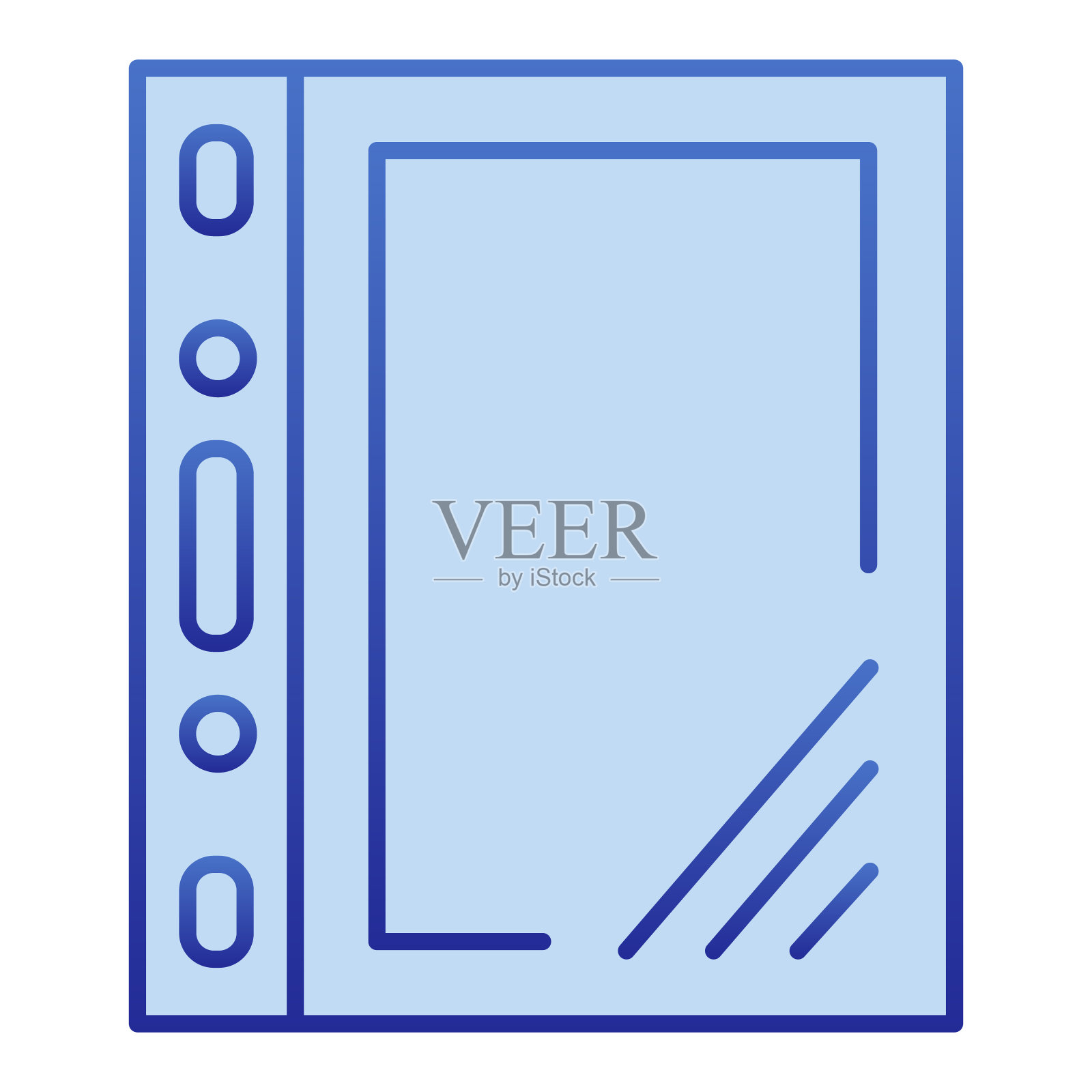 玻璃纸文件彩色图标。文件塑料透明袋符号，渐变风格象形图上的白色背景。办公室或文具标志的移动概念和网页设计。矢量图形。图标素材