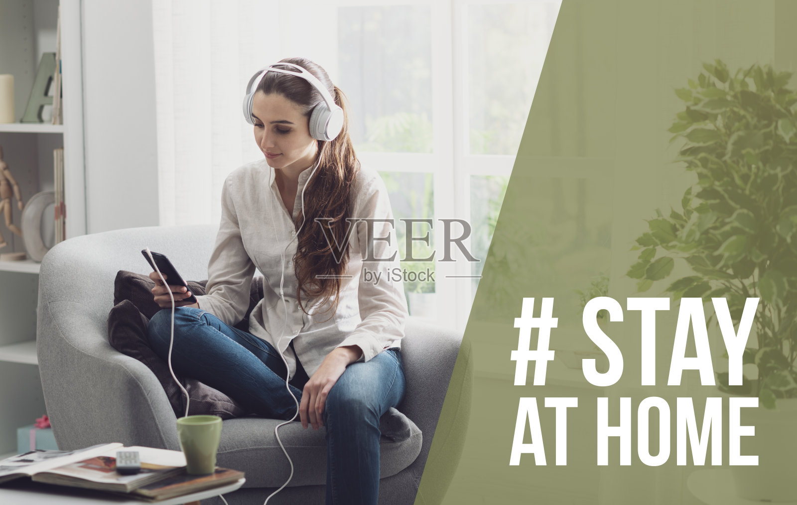 为预防冠状病毒，“待在家里”社交媒体宣传活动照片摄影图片