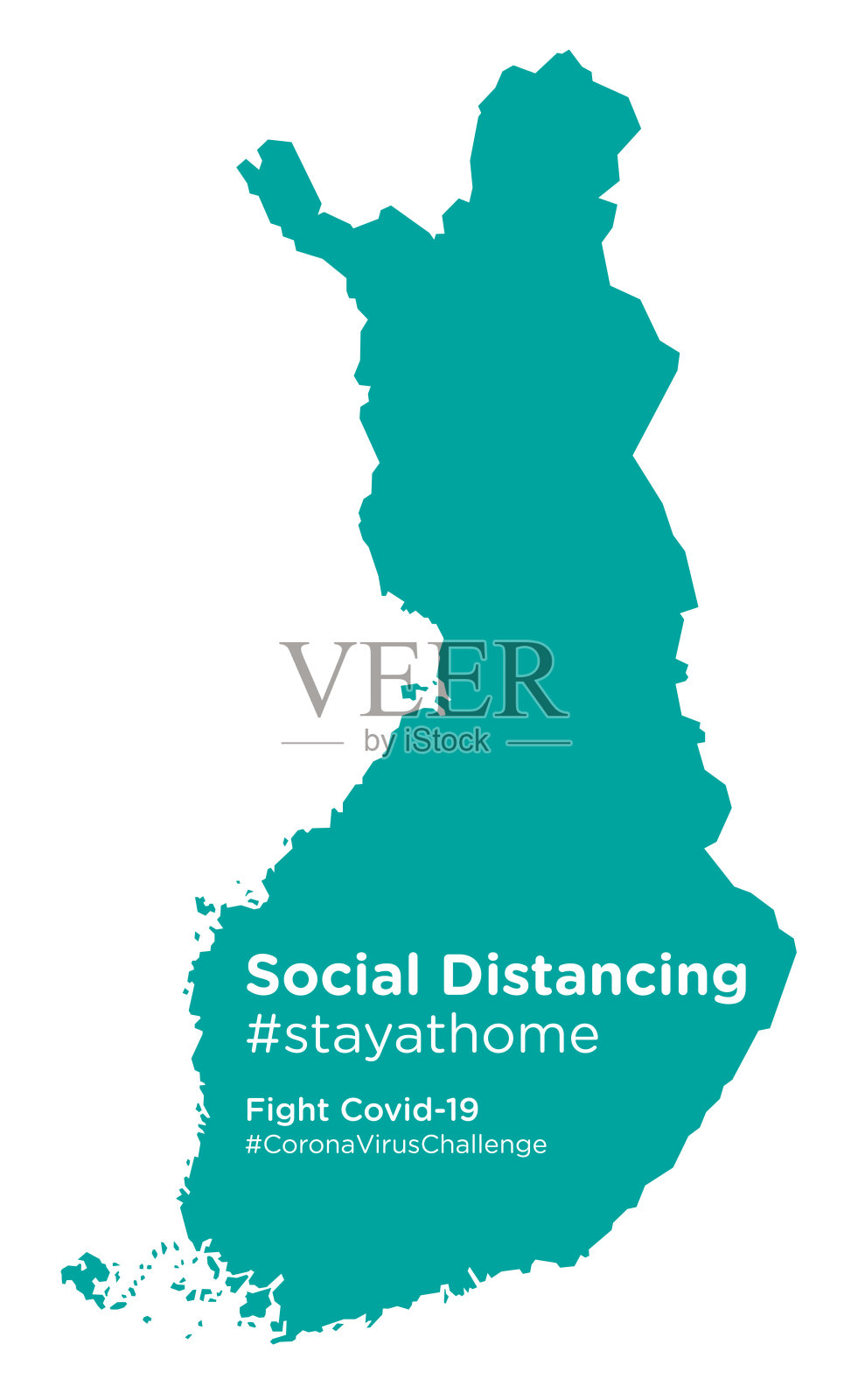 芬兰地图上的社交距离标签#呆在家里插画图片素材