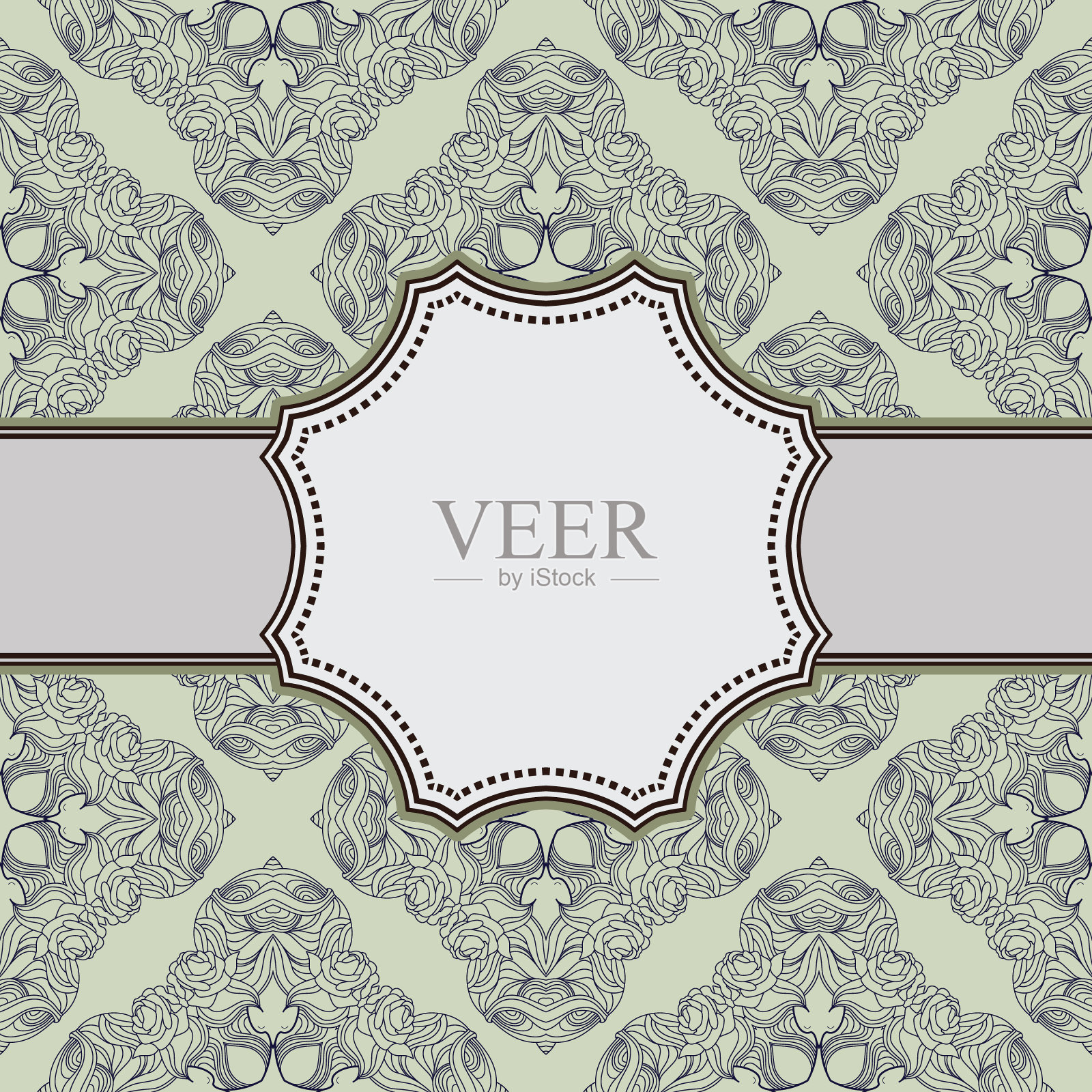 复古向量抽象花框架与文本的地方插画图片素材