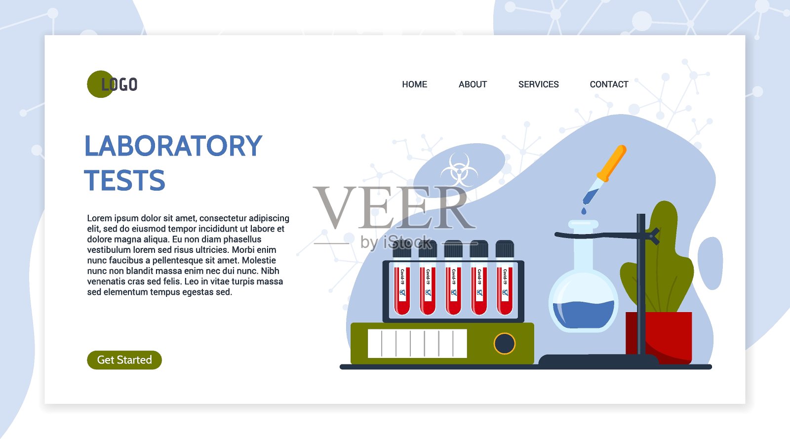 COVID-19病毒治疗的实验室检测概念。着陆页模板插画图片素材