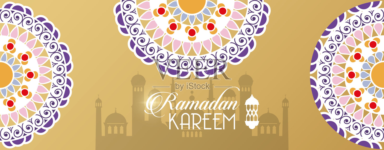 宰牲节穆巴拉克卡片与字母和曼荼罗框架插画图片素材