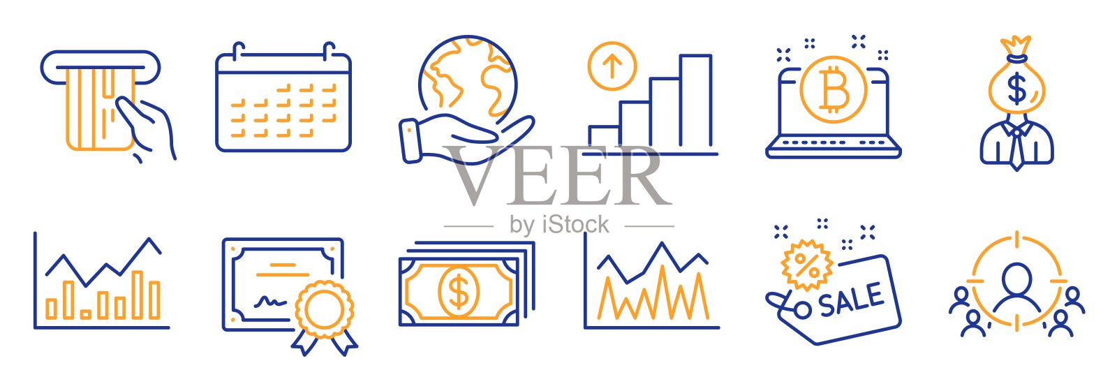 财务图标集，如销售，业务目标，支付。向量图标素材