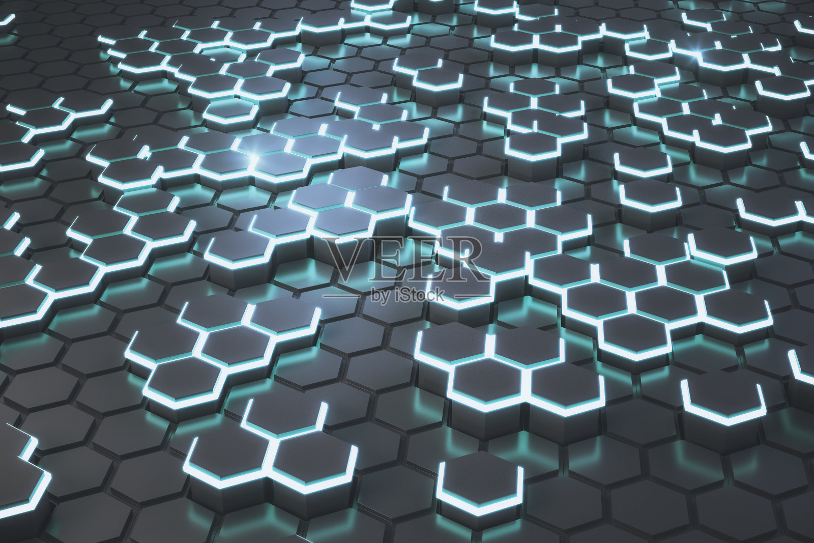 创造性发光六角形背景。照片摄影图片