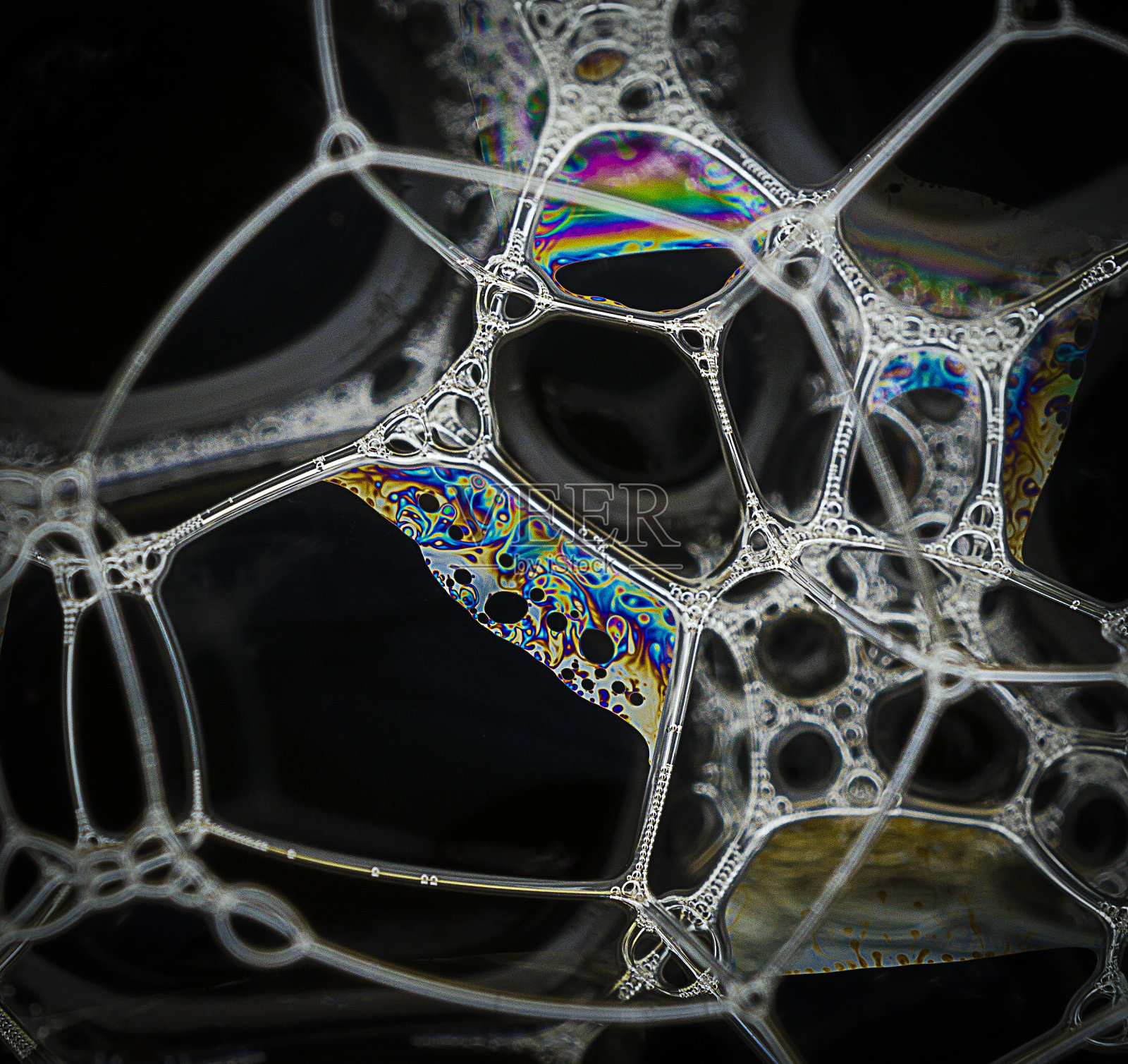 肥皂泡泡图案和设计形成的洗涤液体和液体肥皂。照片摄影图片