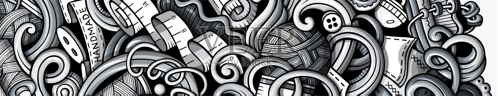 手工绘制的涂鸦横幅。卡通详细的传单。插画图片素材