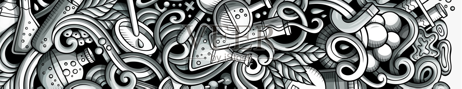 科学手绘涂鸦横幅。卡通详细的传单。插画图片素材