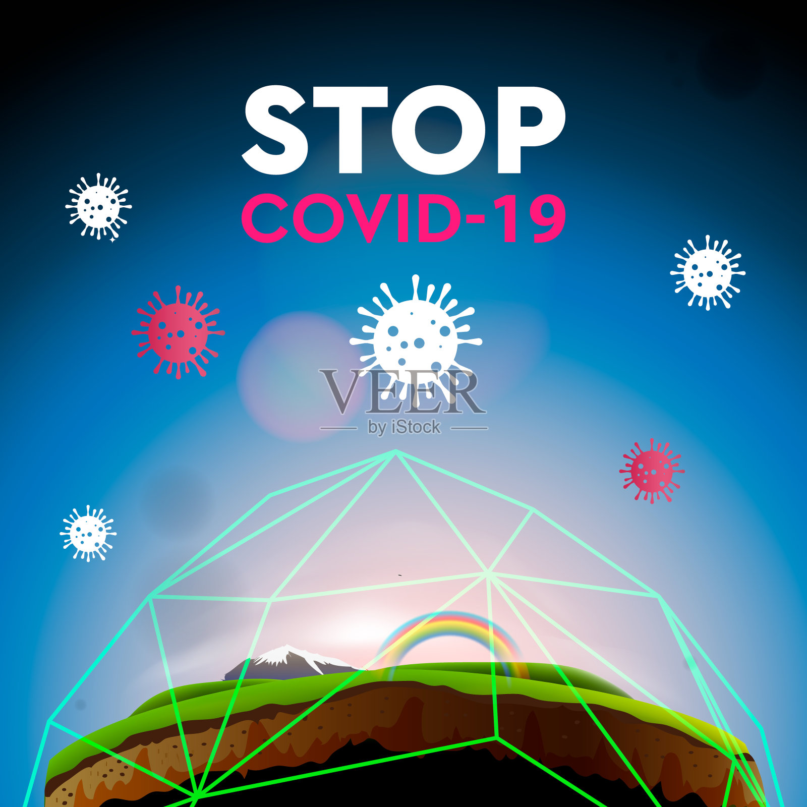 遏制Covid-19概念。冠状病毒检疫病媒的概念说明。拯救世界。插画图片素材