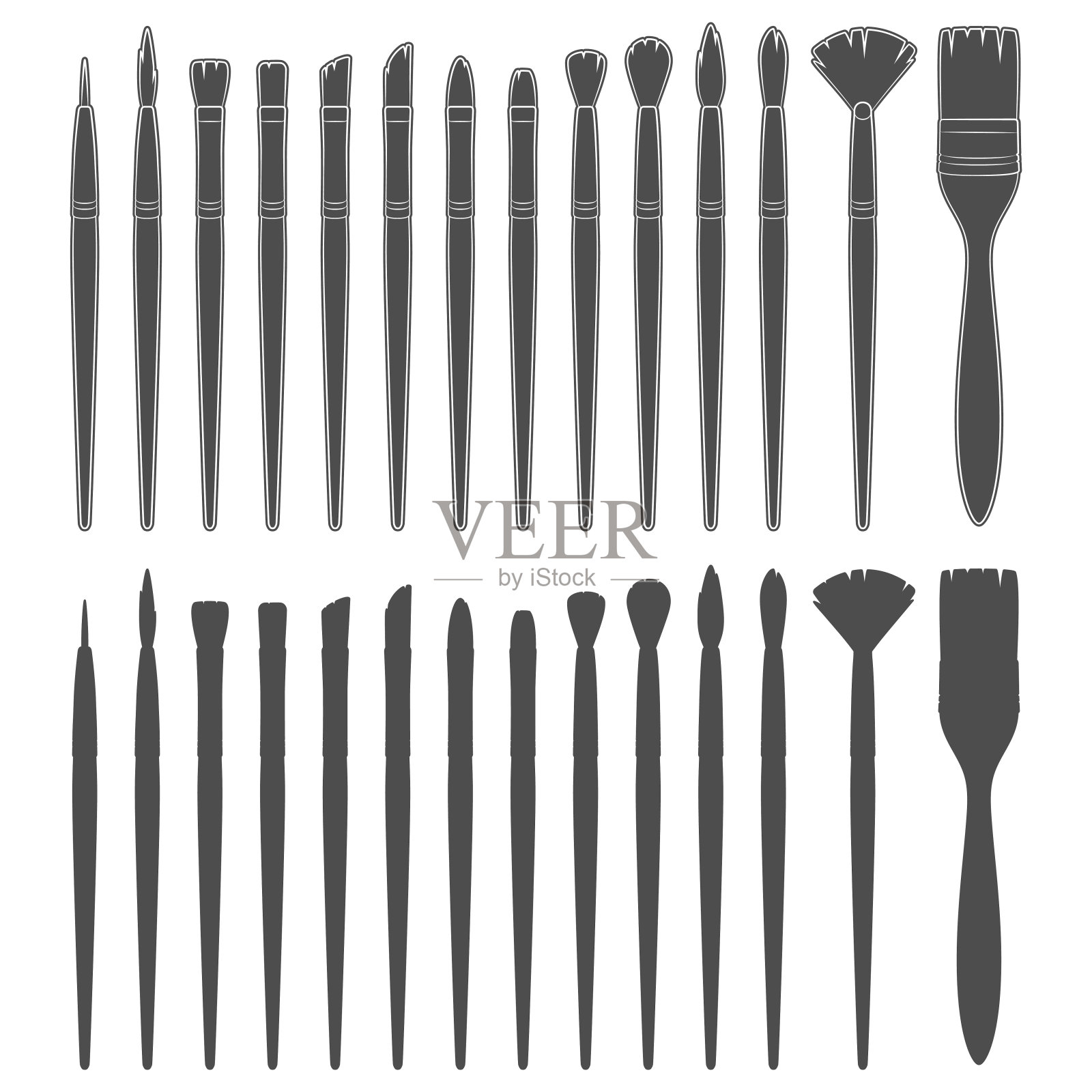 一套黑色和白色插图与画笔绘画。孤立的矢量对象。设计元素图片