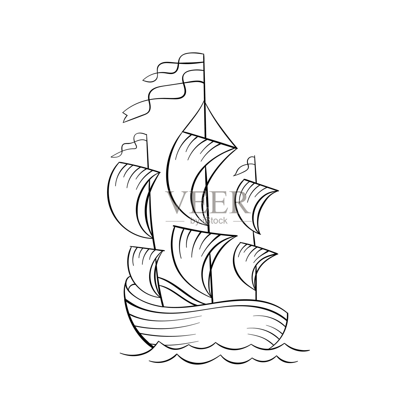 帆船黑墨水素描插画图片素材