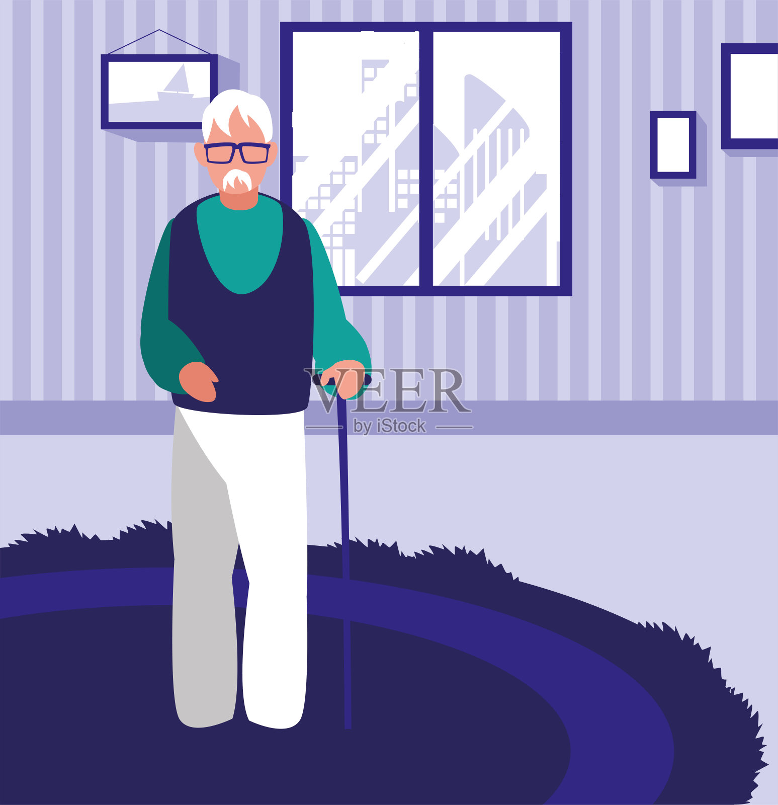 老人站在客厅里设计模板素材