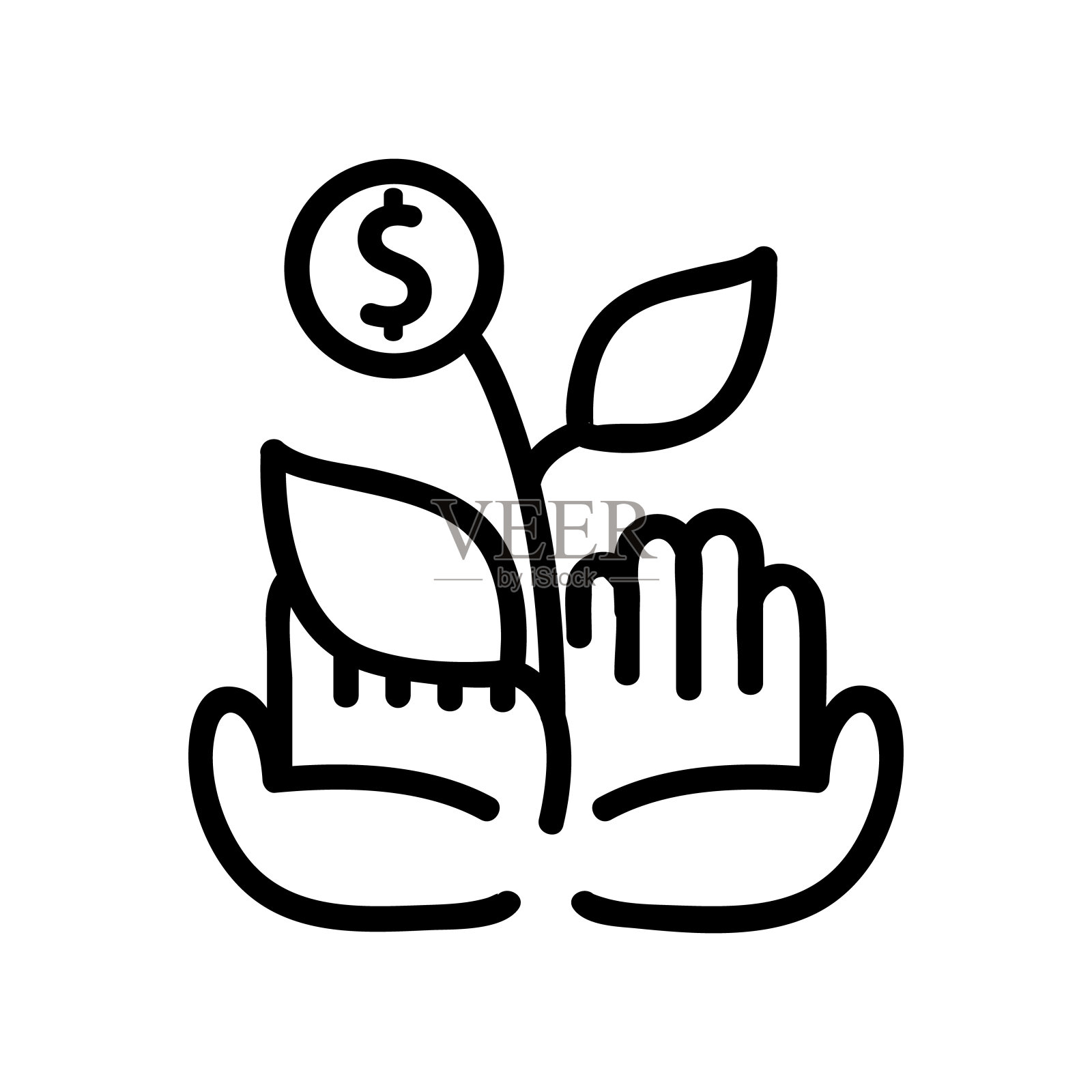 种植金钱手图标矢量大纲插图插画图片素材