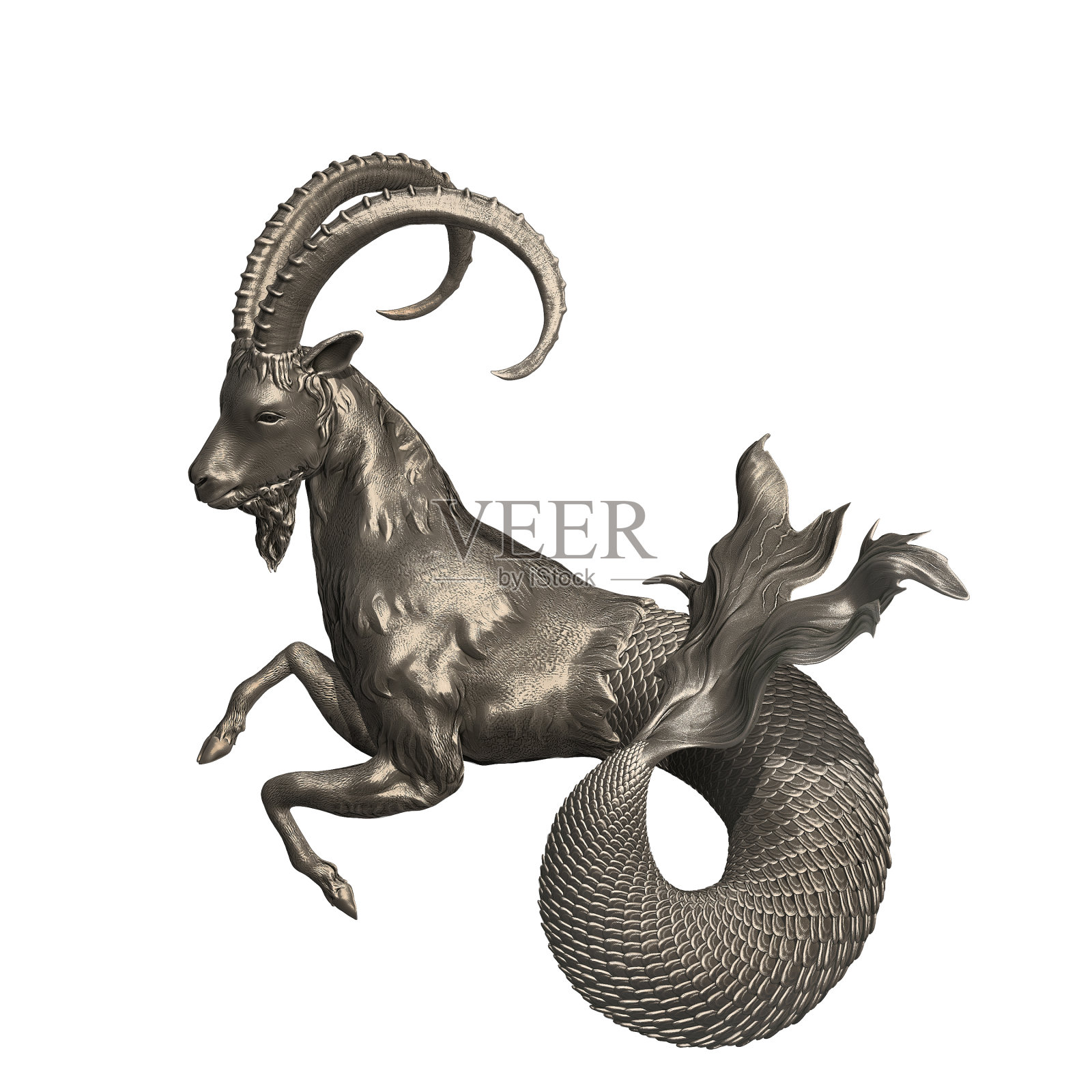 摩羯座的金属模型孤立在白色背景上。照片摄影图片