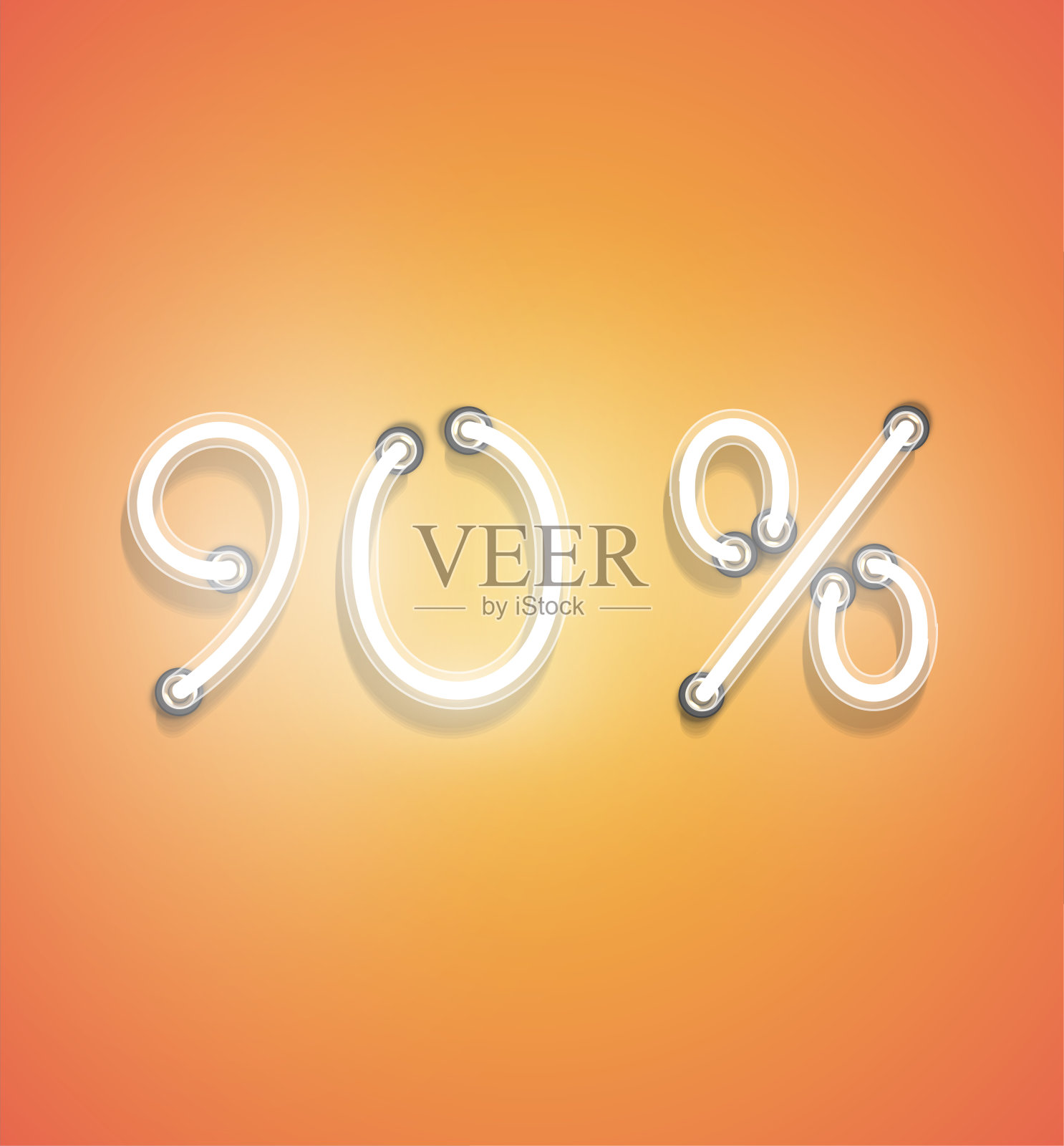 真实的霓虹灯百分比符号，矢量插图插画图片素材