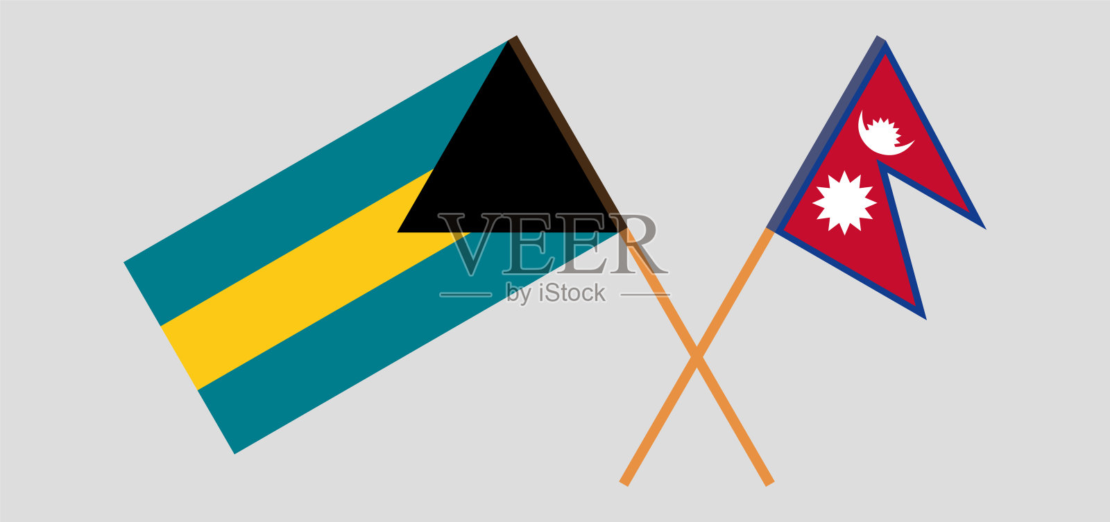 尼泊尔和巴哈马的交叉旗帜插画图片素材