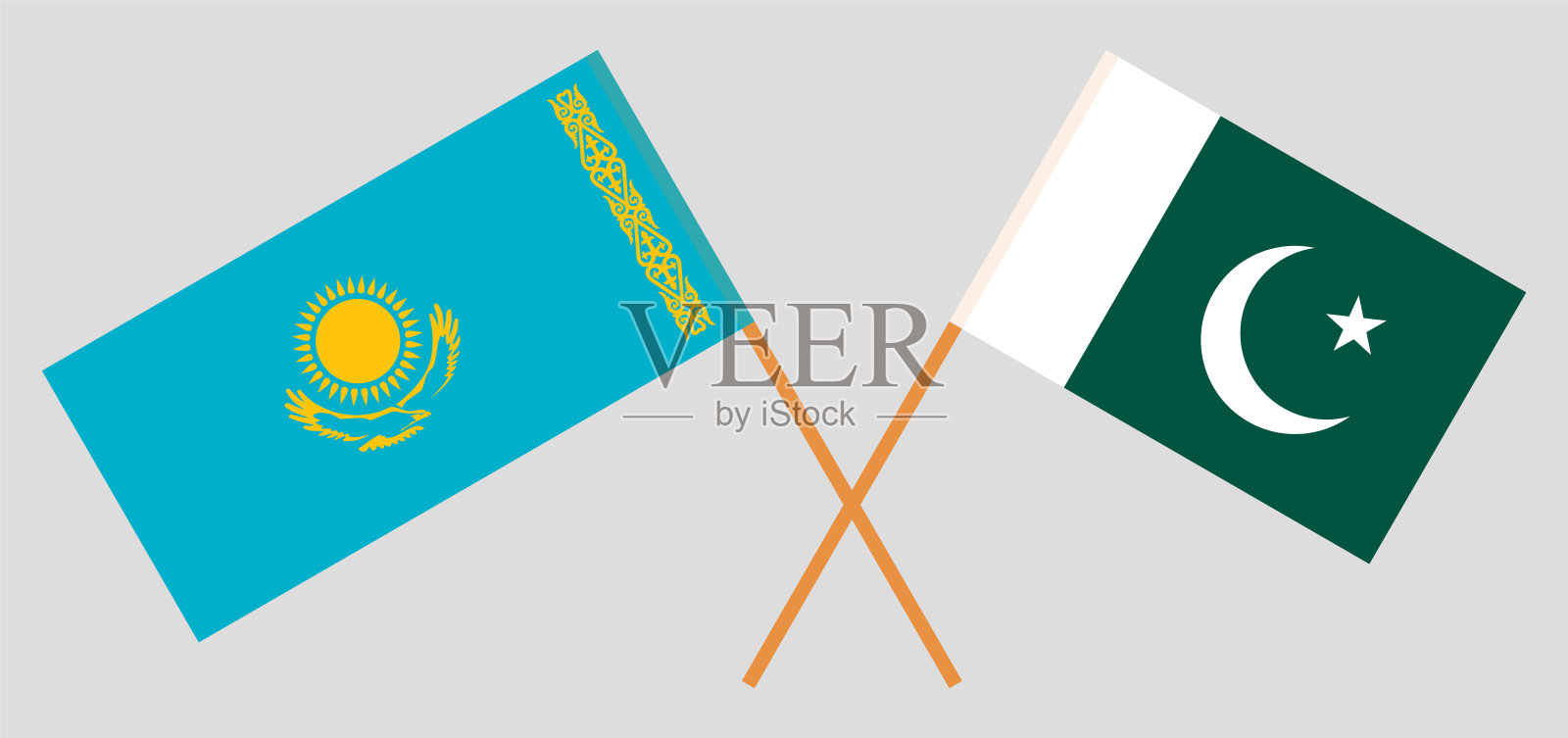 哈萨克斯坦和巴基斯坦的交叉旗帜插画图片素材