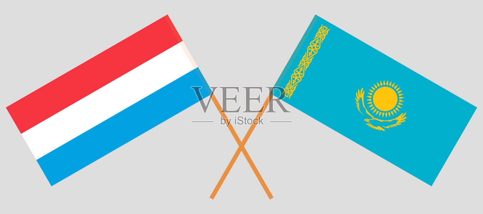 哈萨克斯坦和卢森堡的交叉旗帜插画图片素材