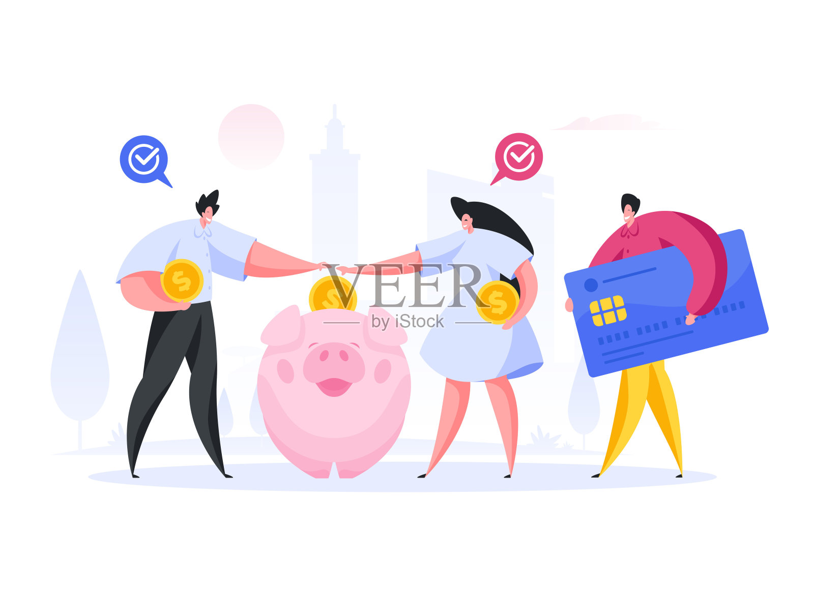 人们为项目存钱。平面向量插图插画图片素材