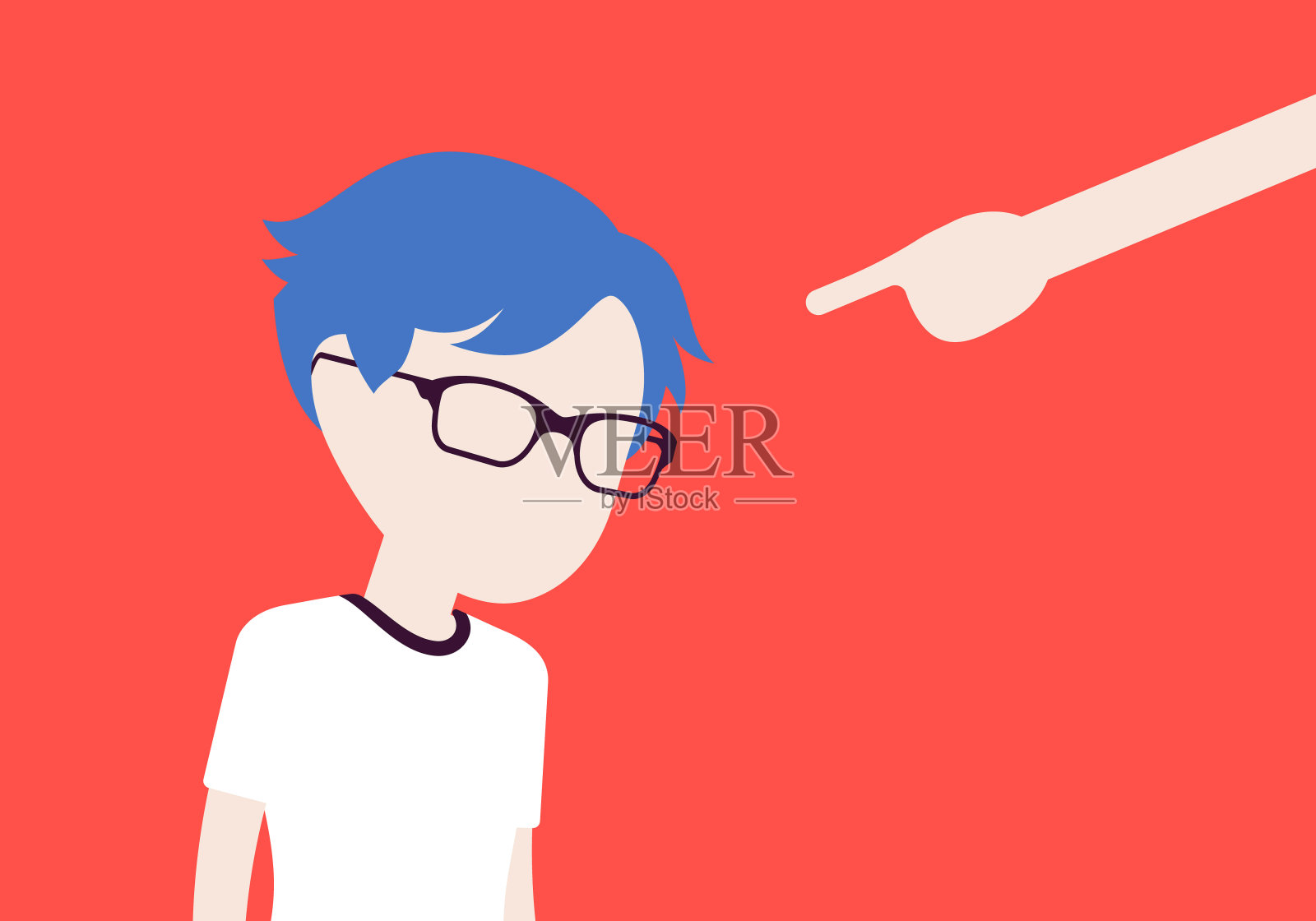 惩罚男孩，成人指指点点内疚，惩罚插画图片素材