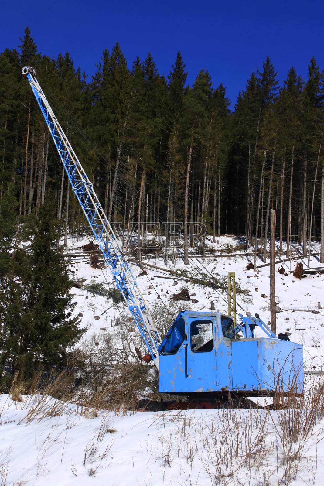 蓝色装载起重机在seebrugg am schluchsee站照片摄影图片